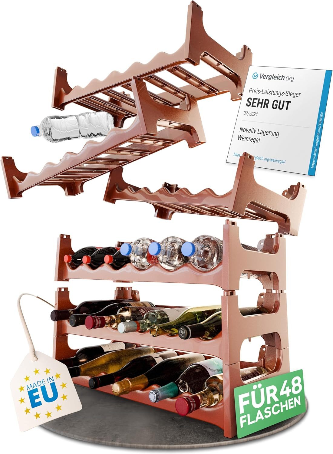 Novaliv Weinregal 4008874269703-8xStuck, 8-tlg., Flaschenregal für 48 Flaschen aus Kunststoff, erweiterbar, Weinregal s