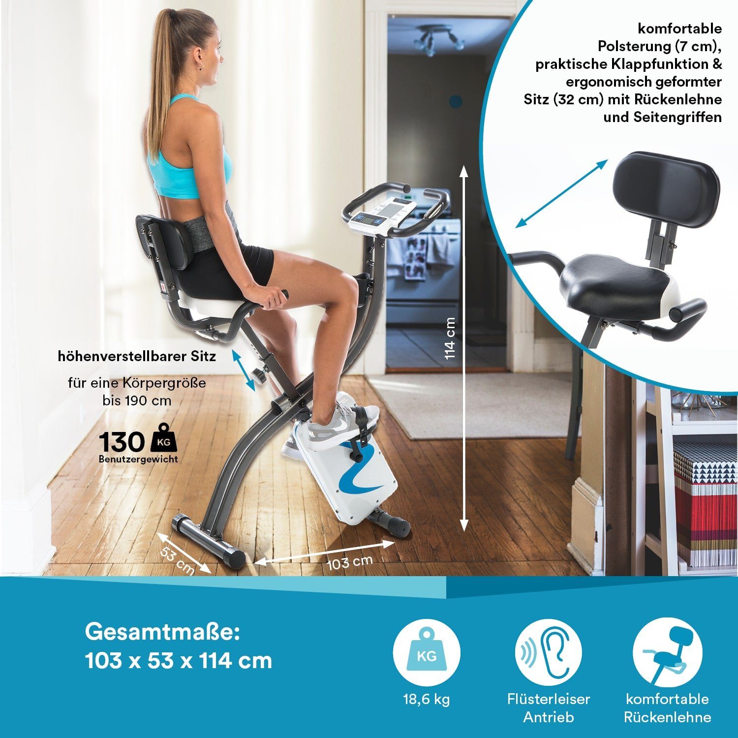 Skandika Heimtrainer Bluetooth Fitnessbike Foldaway mit X-2000, zusammenklappbar