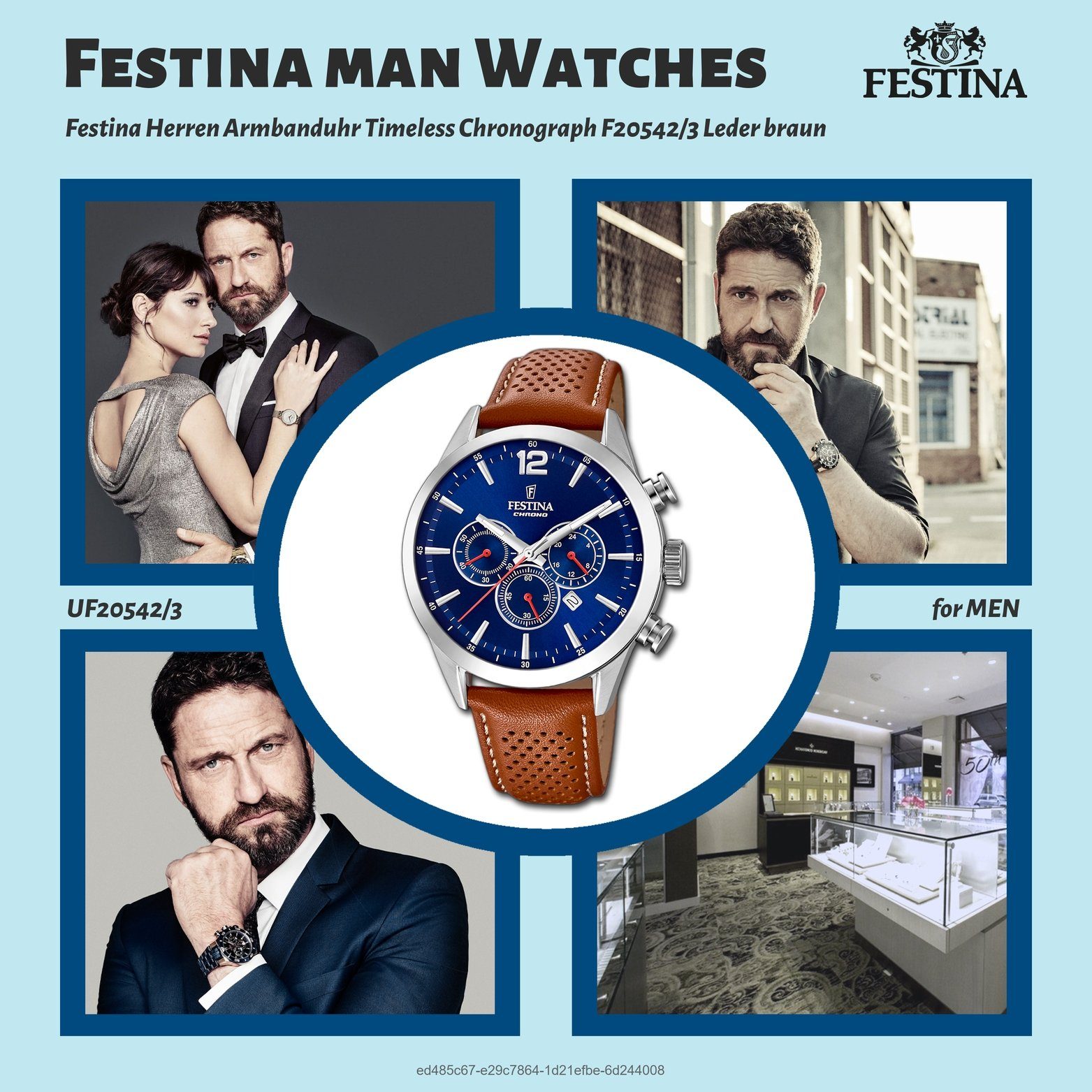 Festina Chronograph mit F20542/3, Herrenuhr (ca. Herren 44mm), Lederarmband, Festina rundes Fashion-S Gehäuse, Uhr Leder groß