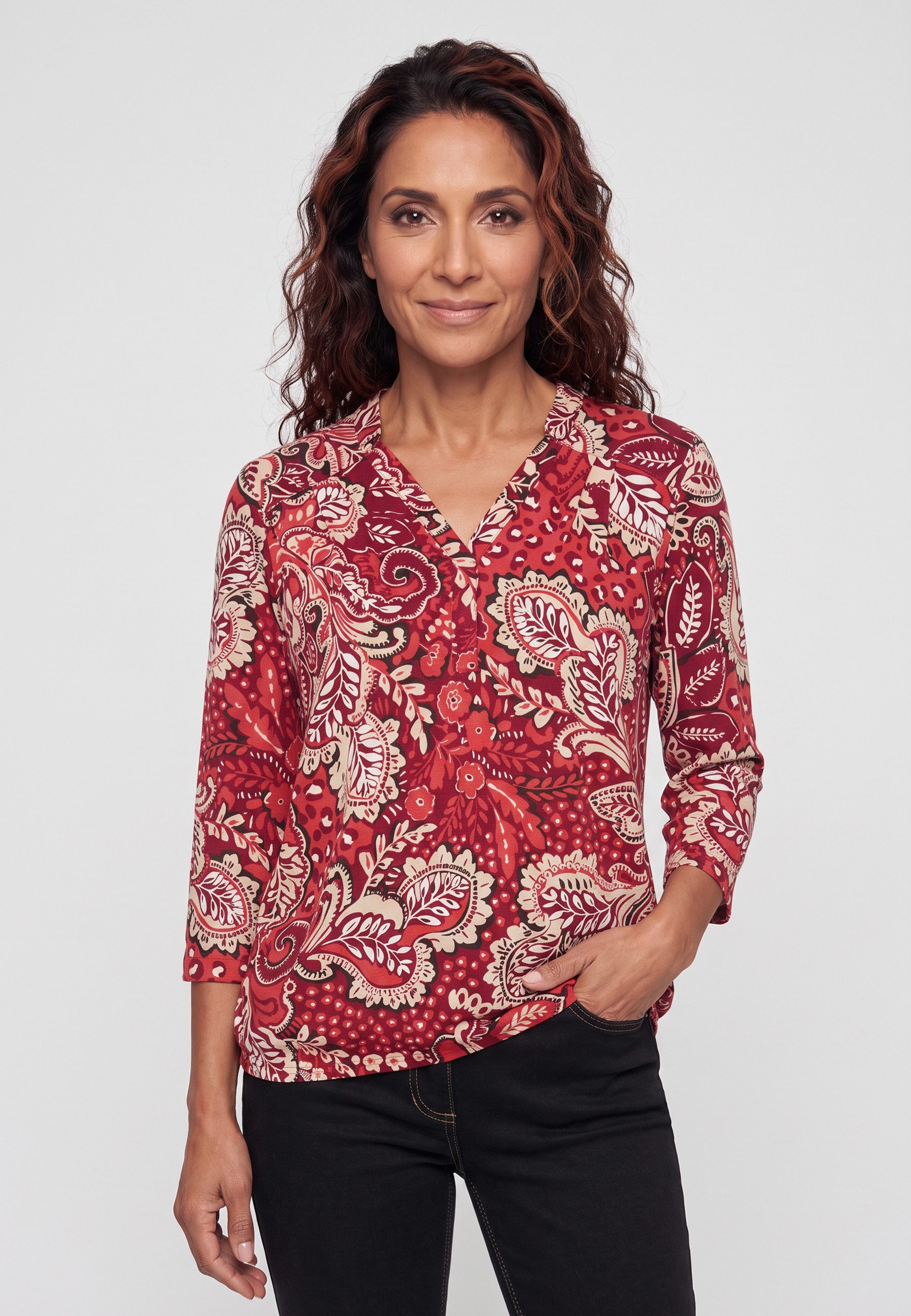 Olsen Tunikashirt mit Allover-Dessin und Tunikaausschnitt