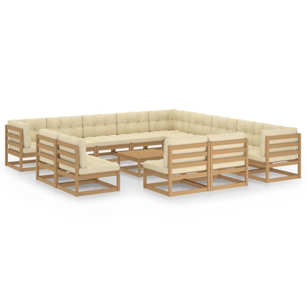 vidaXL Gartenlounge-Set 14-tlg. Garten-Lounge-Set mit Kissen Honigbraun Massivholz, (1-tlg)