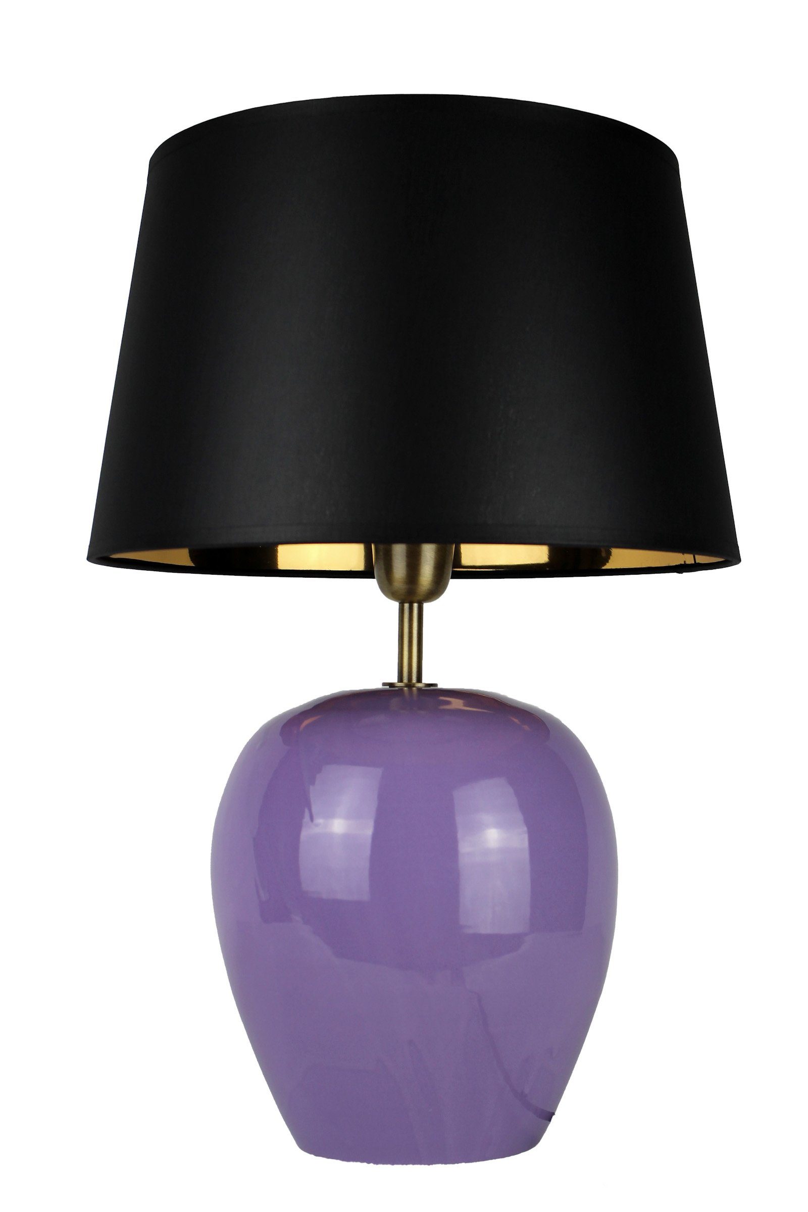 Signature Home Collection Keramiklampe lila Stoffschirm, Tischleuchte ohne handgefertigte Nachttischlampe mit aus warmweiß, Leuchtmittel, cm Keramik 35