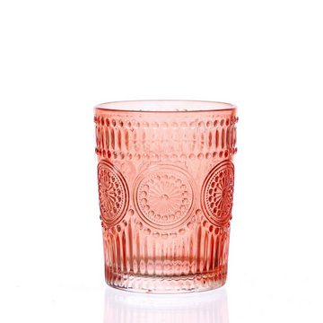 MARELIDA Gläser-Set Trinkgläser rot 4Stück 280ml Wasergläser Saftgläser Vintage Retro Boho, Glas