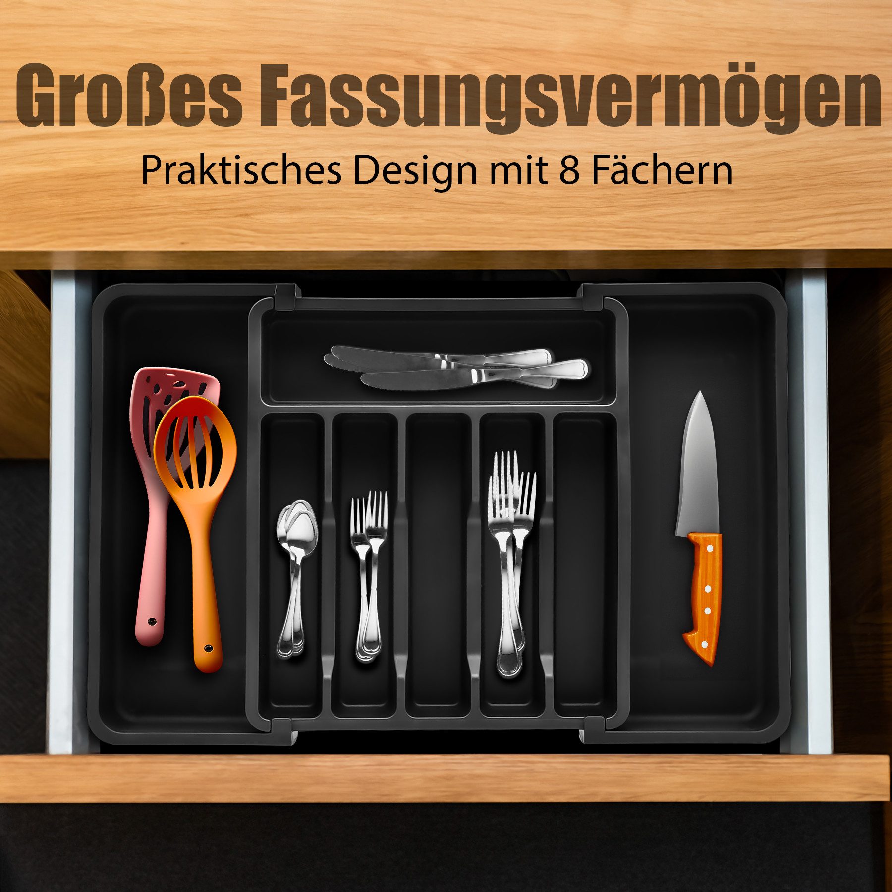 BigDean Besteckeinsatz 2 Stück Schubladen Organizer aus Kunststoff in Schwa günstig online kaufen