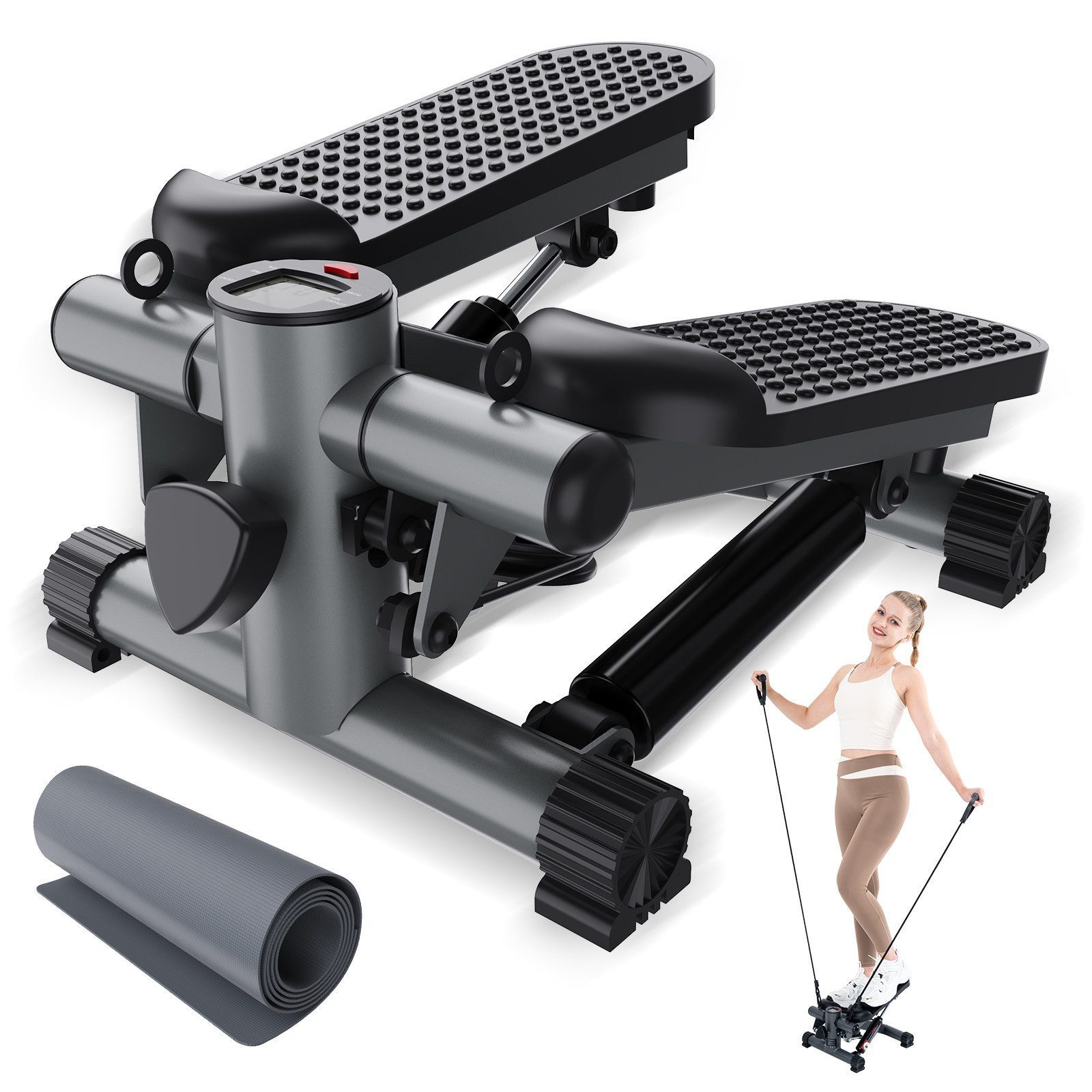 CITYSPORTS Stepper Mini-Stepper für das Training gelenkschonender zu Hause (Mit Widerstandsband, Polster), hydraulischer Fitness Stepper, 150kg Belastbarkeit