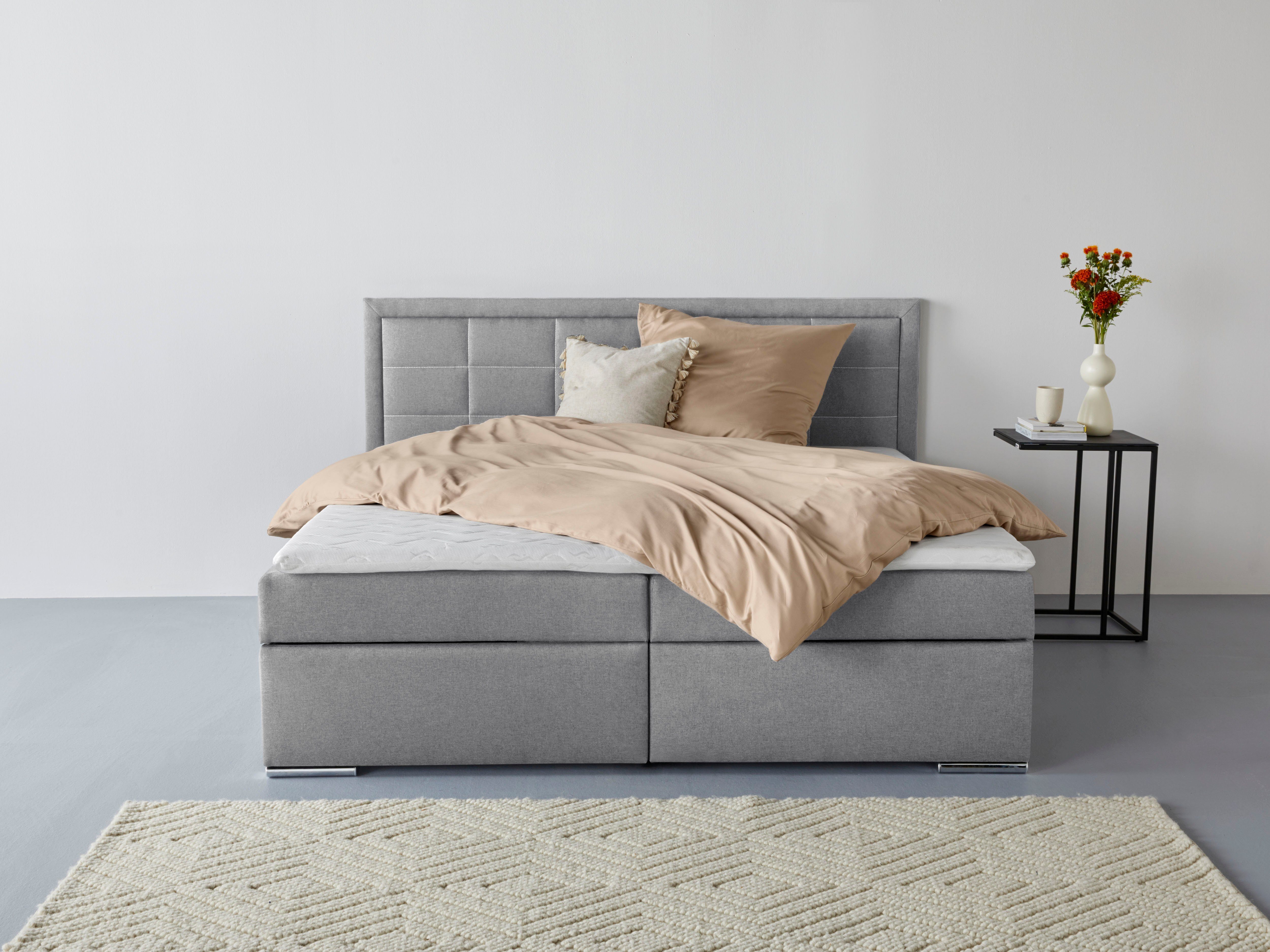 COLLECTION AB Boxbett ATHENA, Polsterbett wahlweise mit Bettkasten, Strukturstoff-Bezug (mit PUR-Schaumtopper (H2), Kaltschaumtopper (H3) oder Viscotopper (H4), Bonnell- oder Taschenfederkernmatratze H2,H3,H4, 140x200/180x200cm