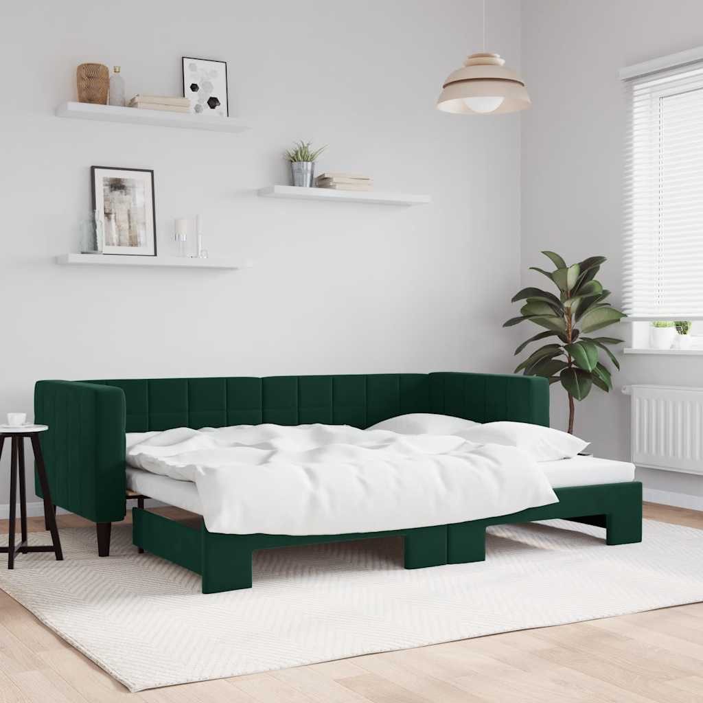 vidaXL Daybed, Tagesbett Ausziehbar Dunkelgrün 80x200 cm Samt