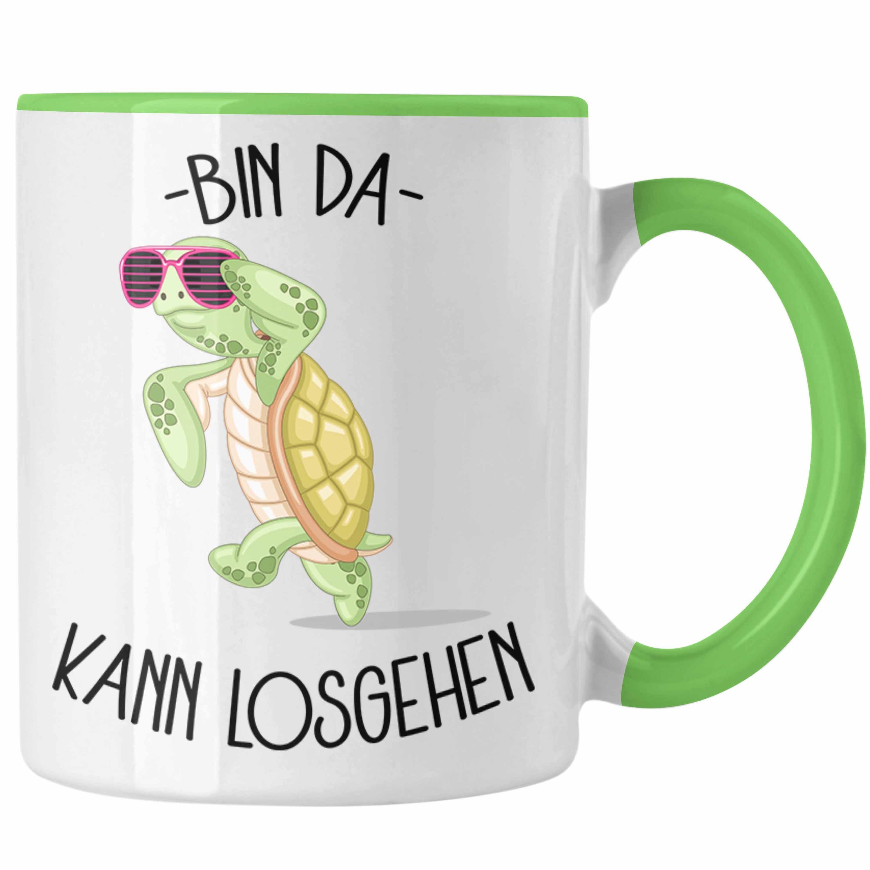 Trendation Tasse Schildkröte Bin Da Kann Losgehen Tasse Becher Lustiges Statement Motiv Grün