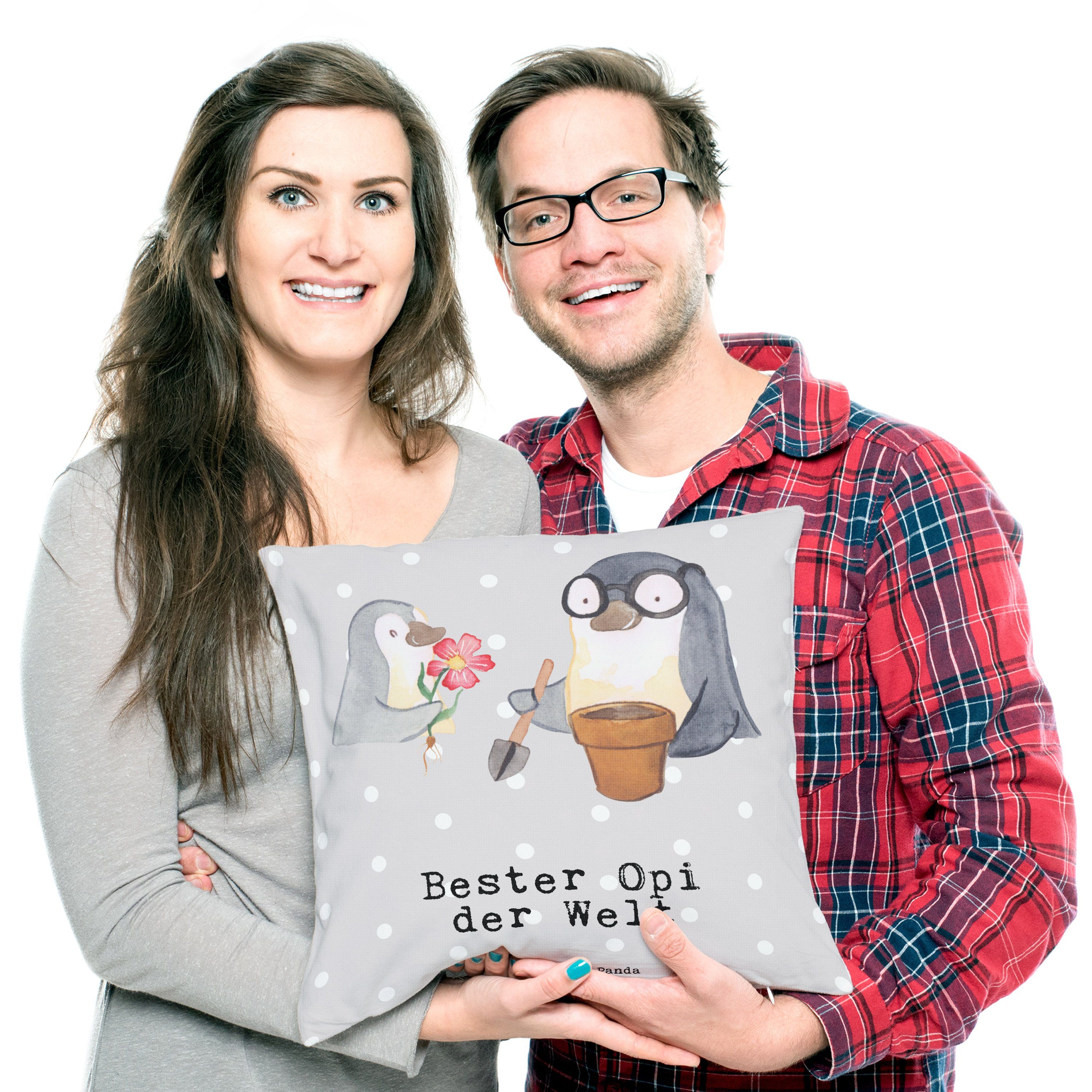 Mr. & Mrs. Panda Dekokissen Bester Bedanken, Pinguin - der Geschenk, Klei - Opi Pastell Welt Grau