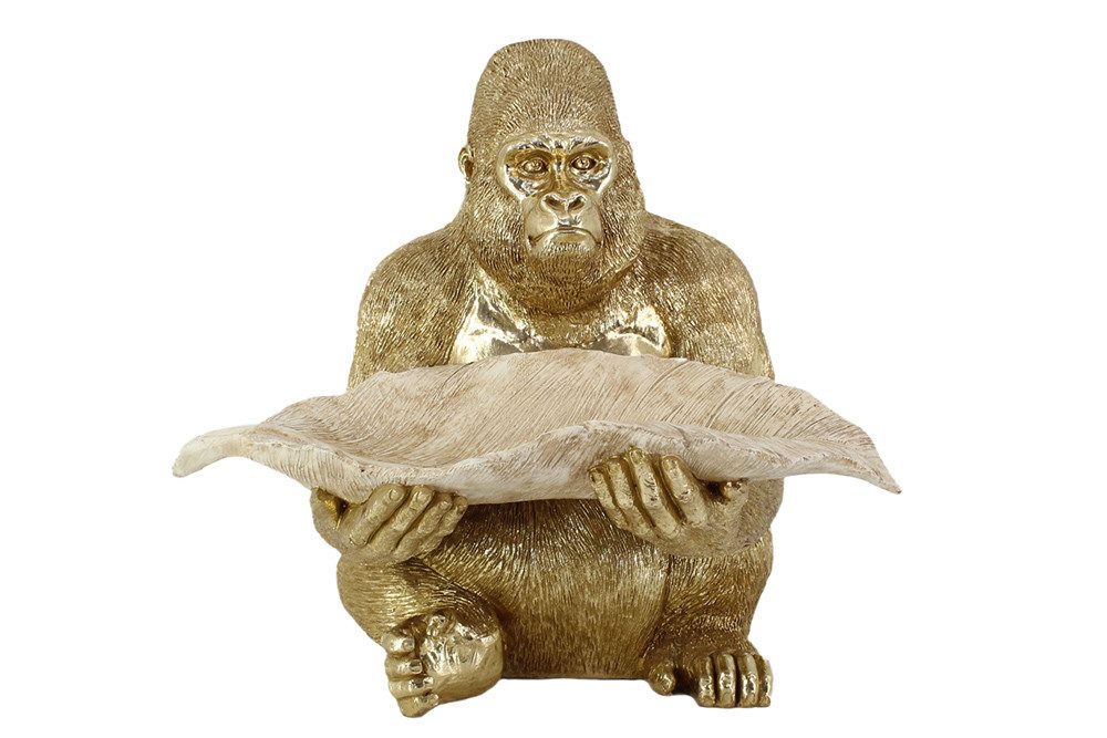riess-ambiente Tierfigur GORILLA 40cm gold/beige - Schale, Blatt-Design, Ablage, handgefertigt (Einzelartikel, 1 St), Moderne Skulptur - ideal für Sideboard oder Regal als Blickfang