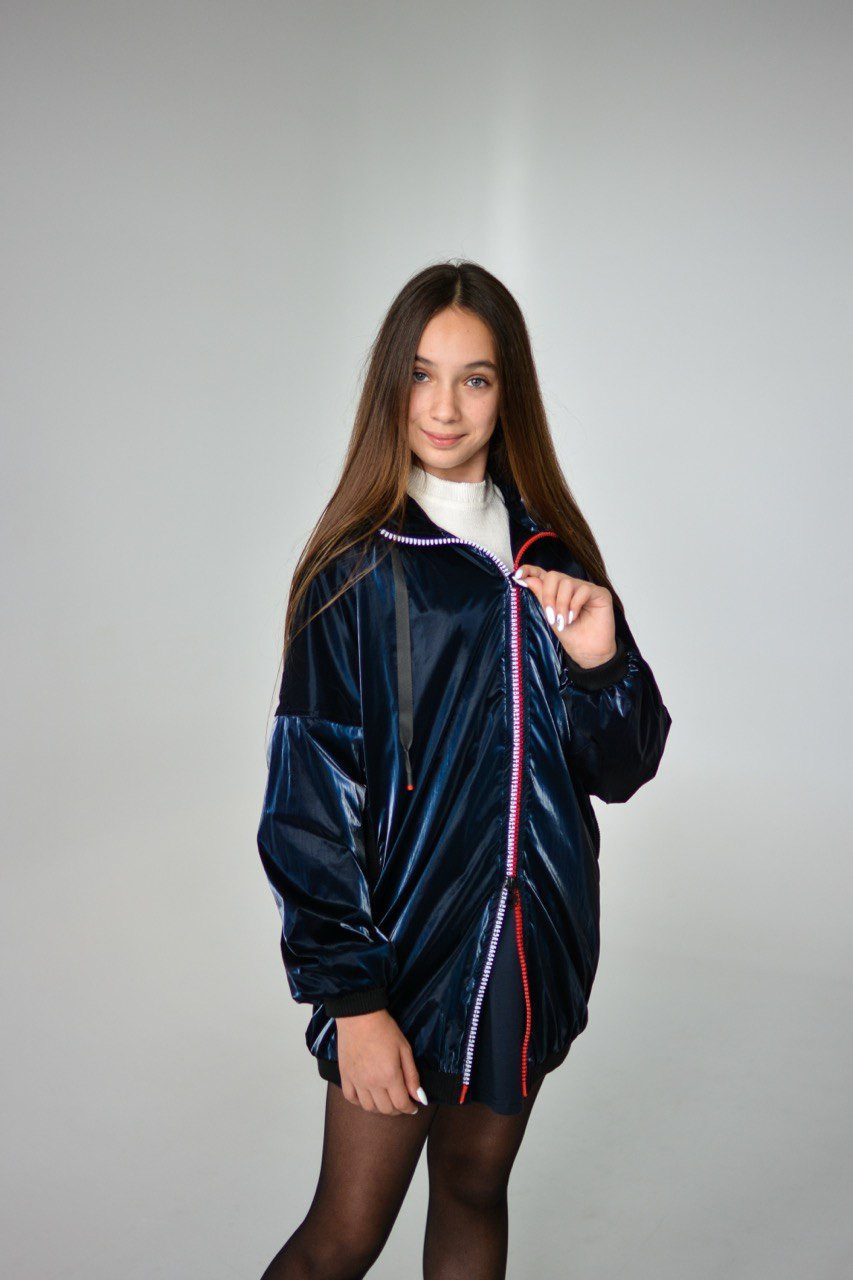 LEMONI Anorak Lange fleecegefütterte Windjacke für Mädchen - dunkelblau Bunter Reißverschluss in Buchstabenform