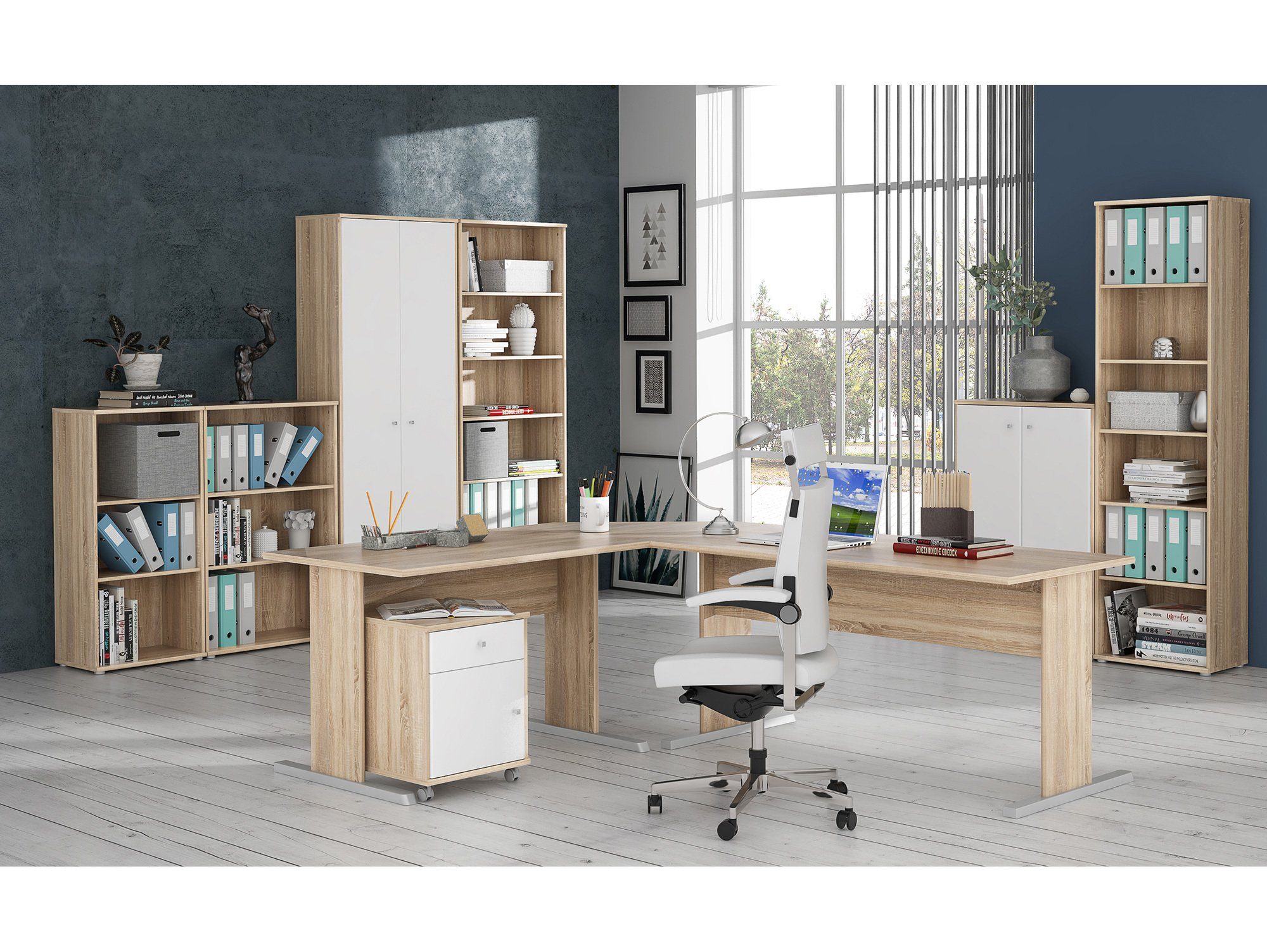 Eiche Schreibtisch, OFFICE EASY cm Dekorspanplatte, breit, Moebel-Eins Material Schreibtisch, 108 Sonomafarbig