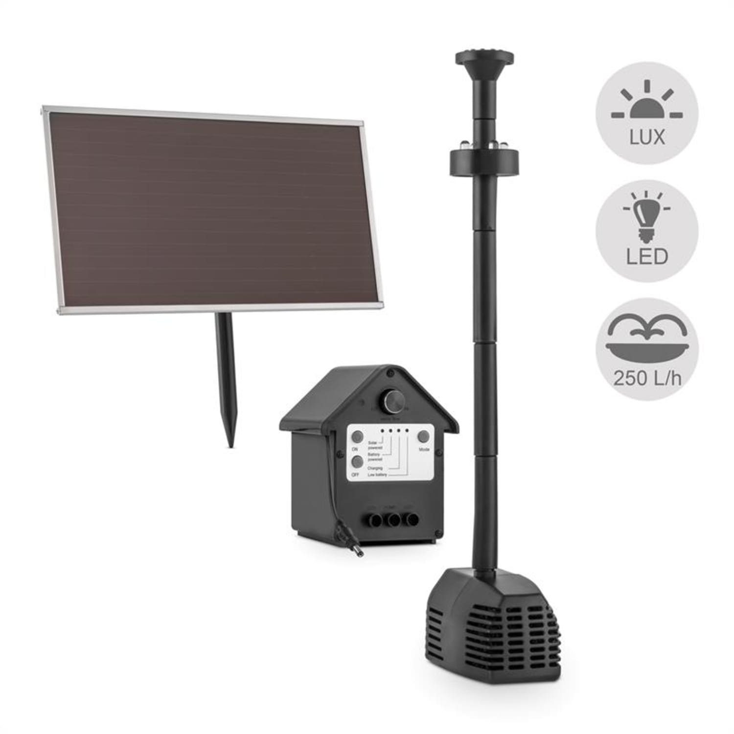 blumfeldt Gartenbrunnen Wasserwerk 250 zier Solar brunnen zimmer Breite, led-beleuchtung 6 outdoor terasse 0 inkl. cm tlg., Anschlussmaterial), Wasserpumpe, Pumpe,Solarpanel;LED-Beleuchtung solar (Set, spring und