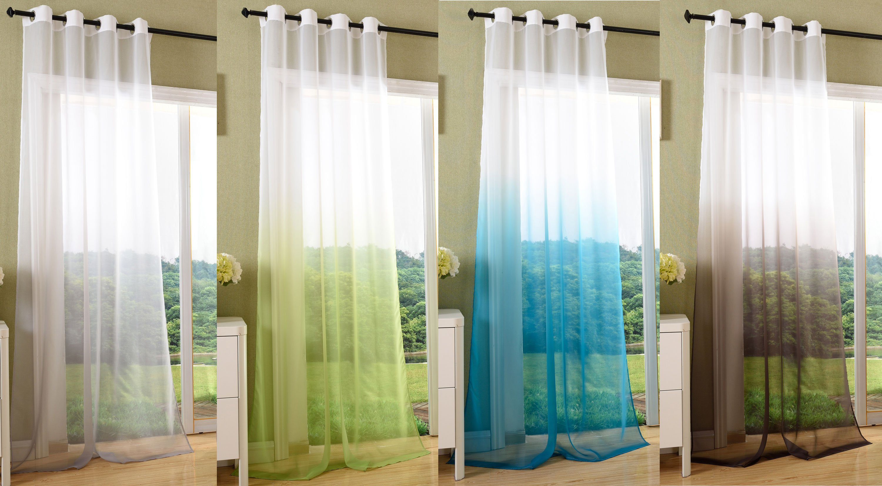 (1 Voile, 20420 transparent, Farbverlauf Gardine, St), Ösen Vorhang Voile Grau Gardinenbox,