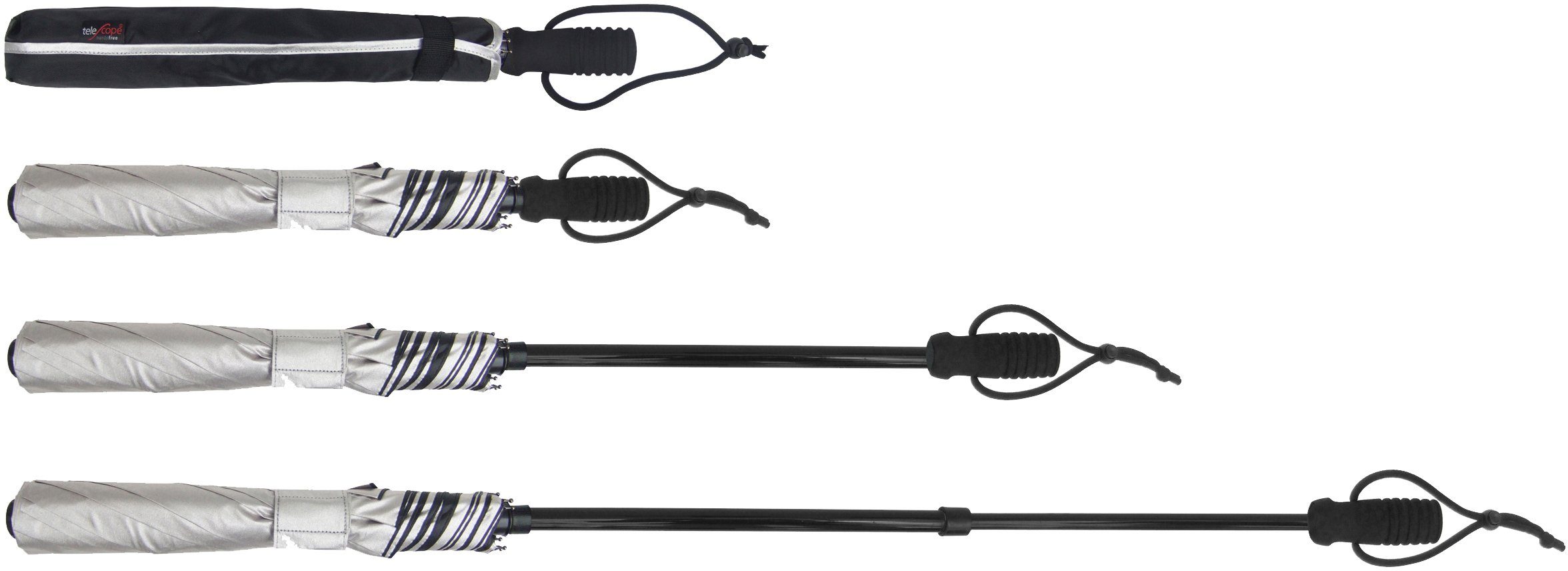 UV-Lichtschutzfaktor tragbar, silber, handfrei Taschenregenschirm mit 50+ handsfree, teleScope EuroSCHIRM®