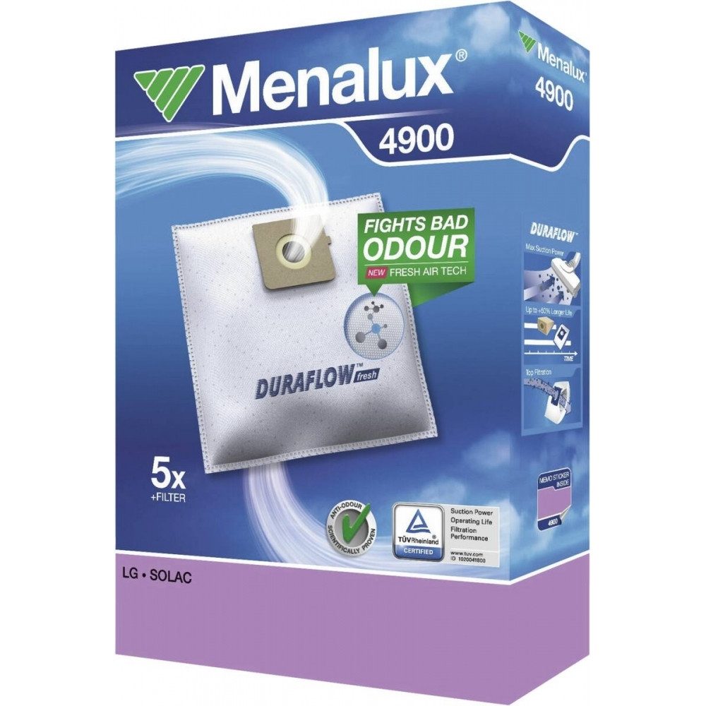 Menalux Staubsaugerbeutel Menalux 4900 Staubsaugerbeutel für Bodensauger., passend für LG, Rowenta, Hochwertiges Duraflow Vliesgewebe