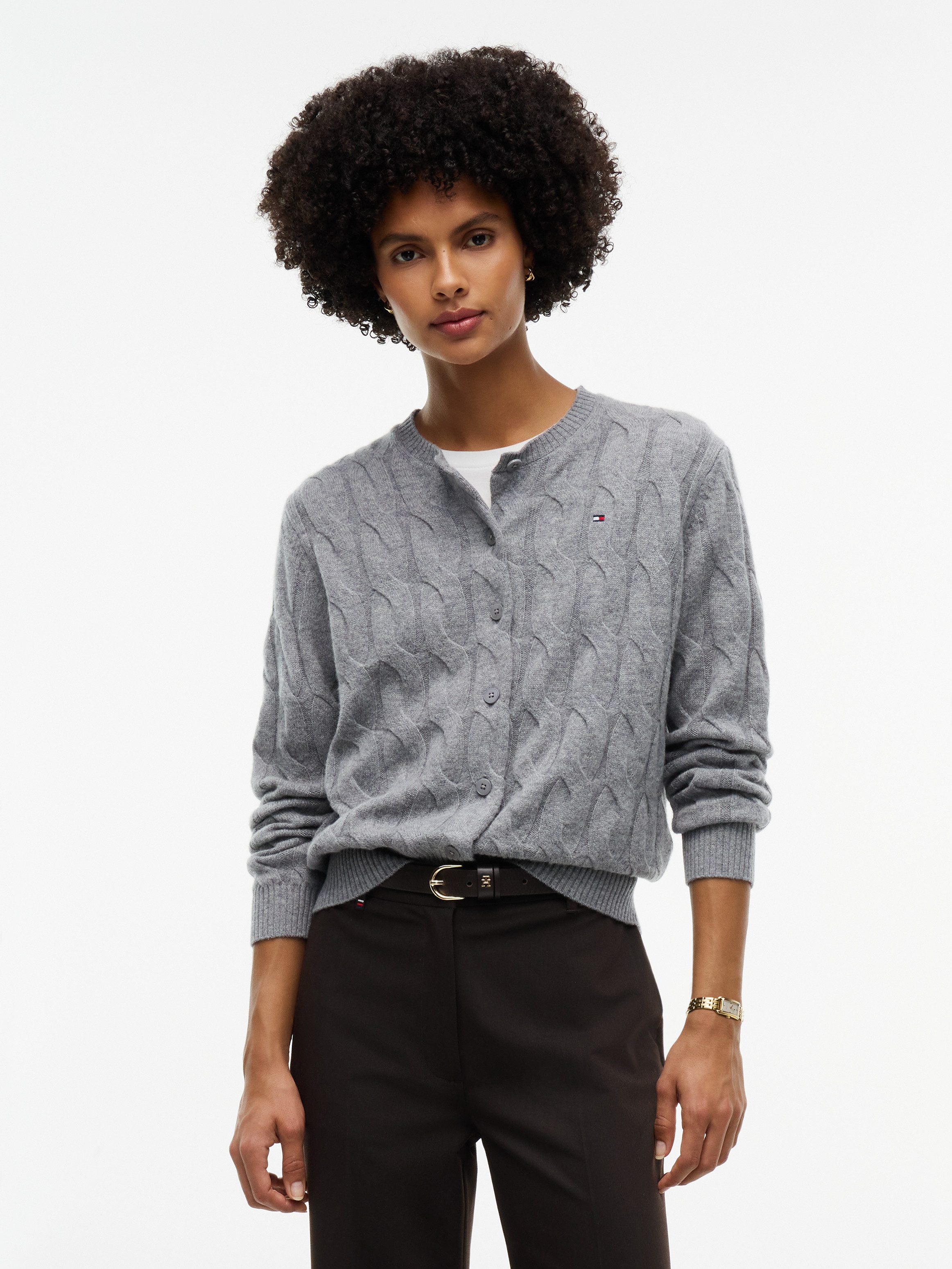 Tommy Hilfiger Strickjacke SOFT WOOL CARDI aus reiner Wolle, Zopfstrickmuster