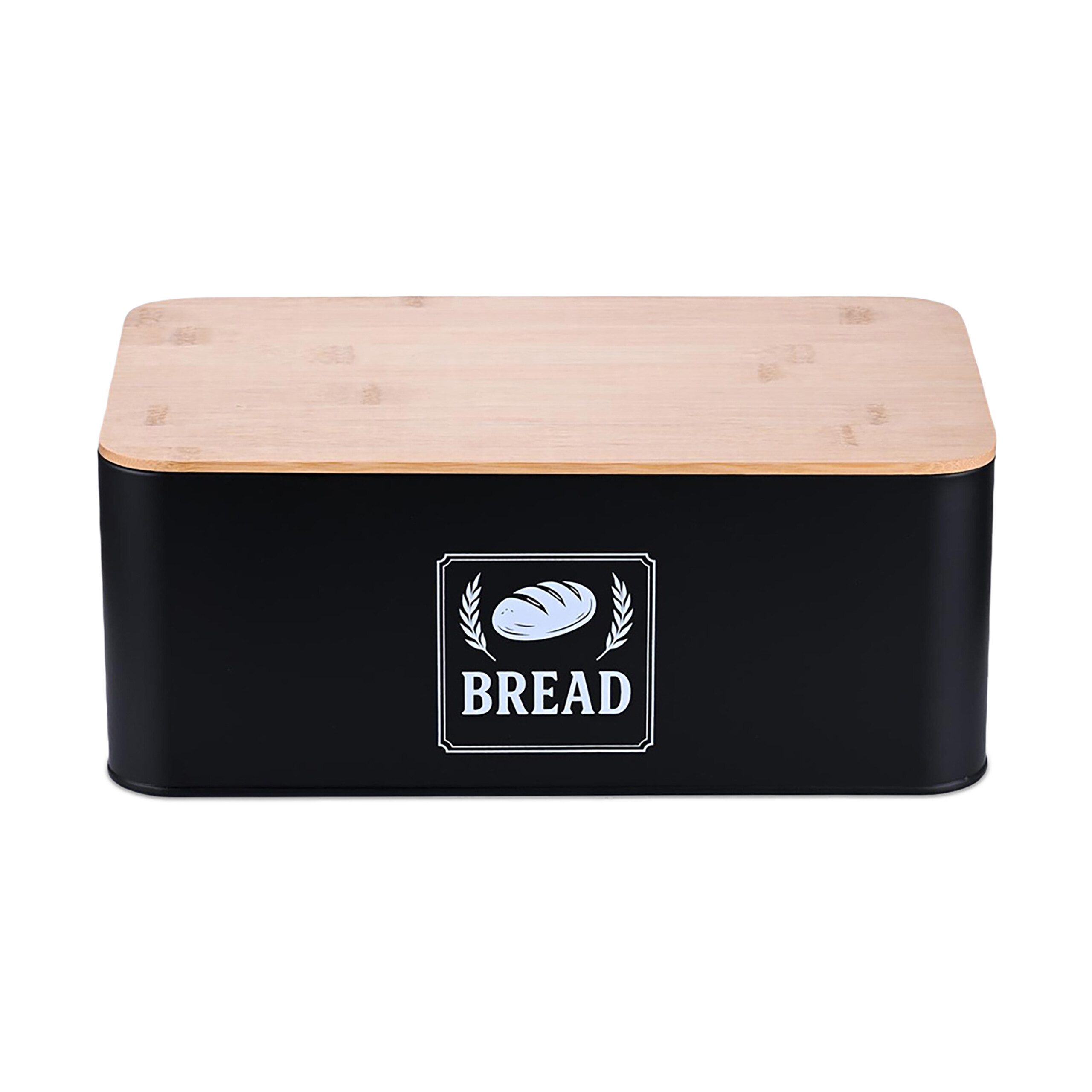 relaxdays Brotkasten mit Bambusdeckel Retro-Design, Eisen, (1-tlg), schwarz