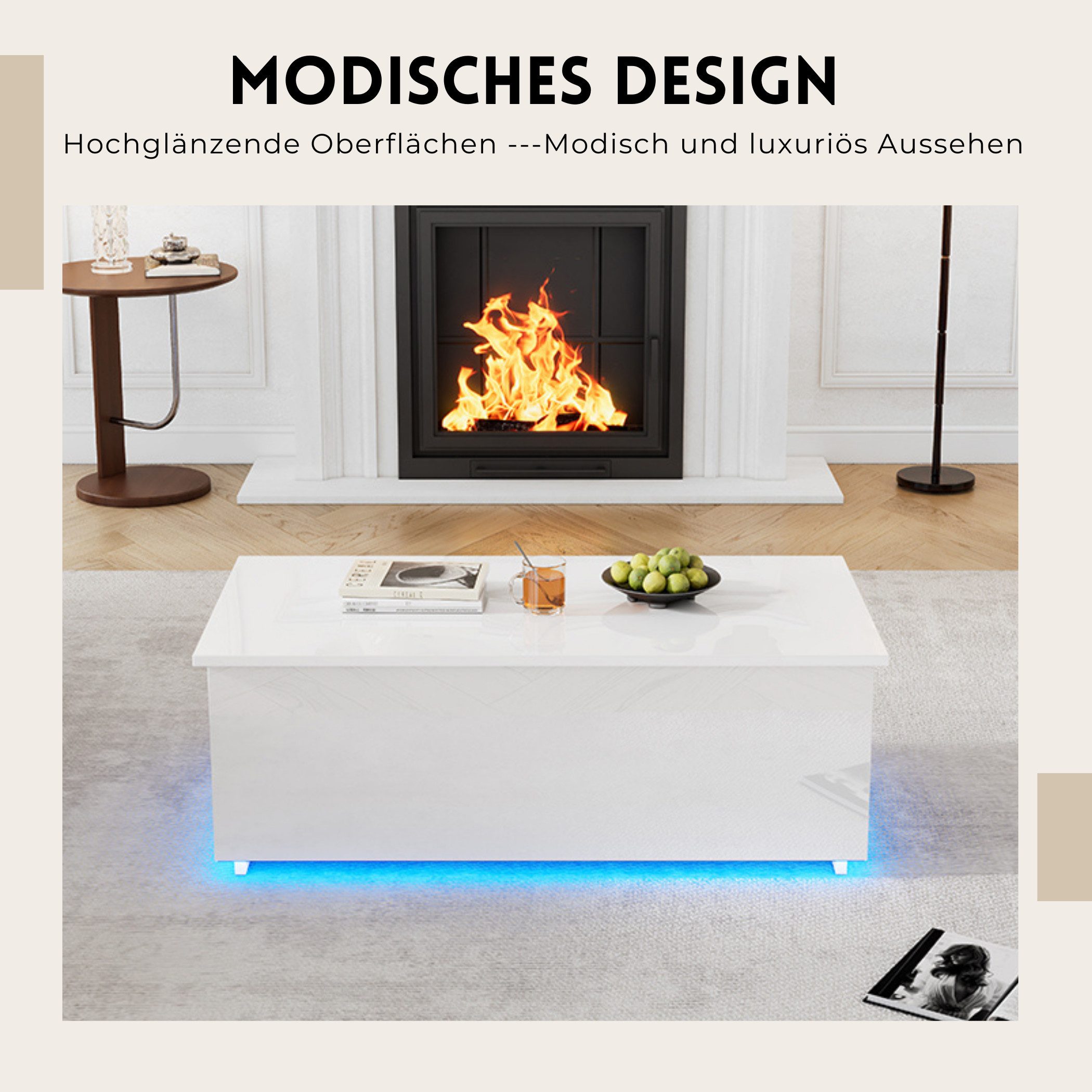 SeedWave Couchtisch Moderner Sofatisch LED Höhenverstellbarer Kaffeetisch m günstig online kaufen