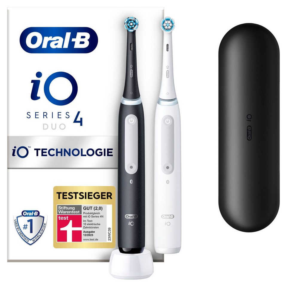 Oral-B Elektrische Zahnbürste iO 4 Duopack, Aufsteckbürsten: 2 St., mit Magnet-Technologie, 4 Putzmodi, Reiseetui