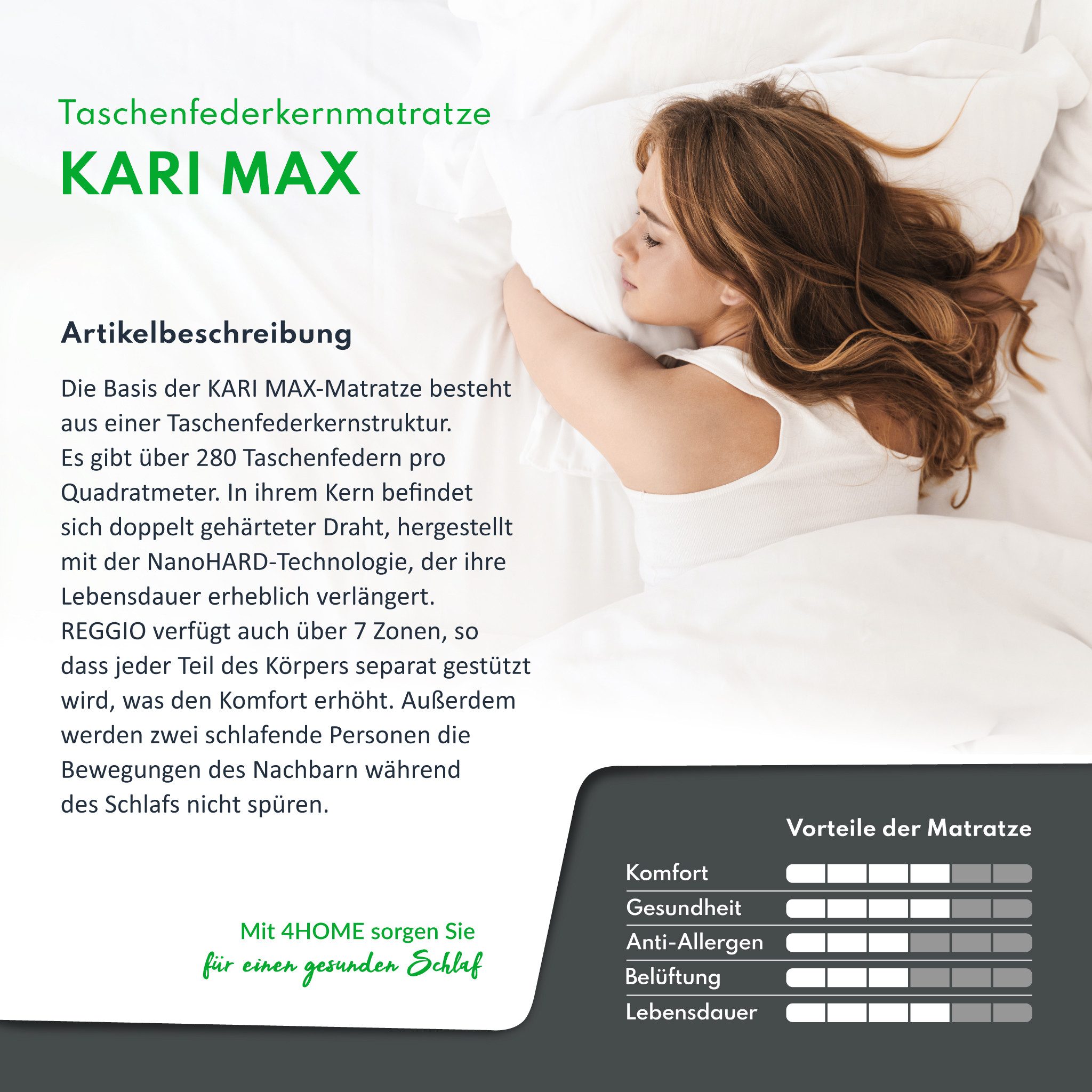 Taschenfederkernmatratze KARIMAX 90x200, 140x200, 160x200, 180x200 cm & weitere Größen, FDM, 27 cm hoch, (Set, waschbarer Bezug)