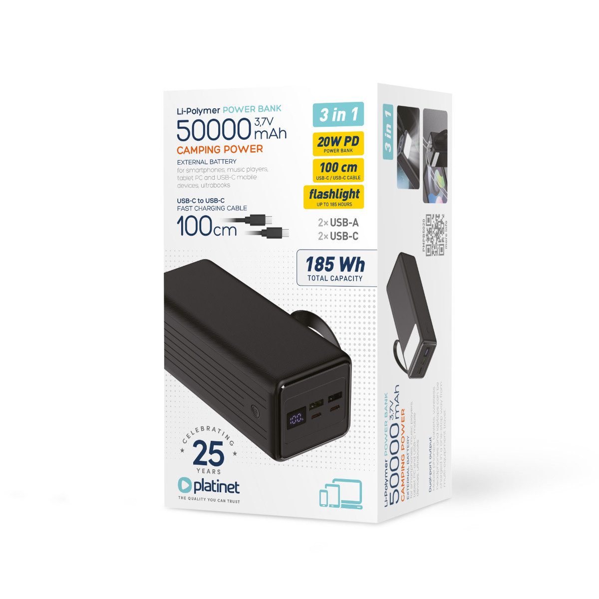 Platinet PMPB5020 Powerbank 50000 mAh (3,7 V), 50000 mAh mit PD 20W und Taschenlampe – Bild 4 von 4
