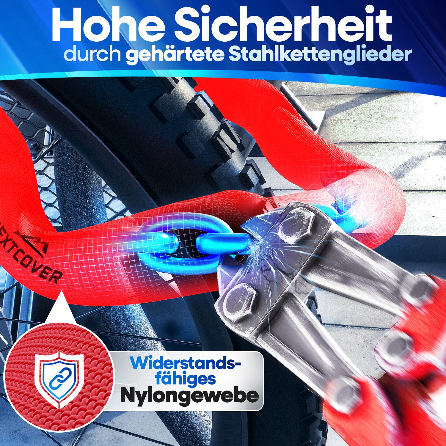 Nextcover Kettenschloss NEXTCOVER® Fahrradschloss LockOne mit Zahlencode oder Schlüssel
