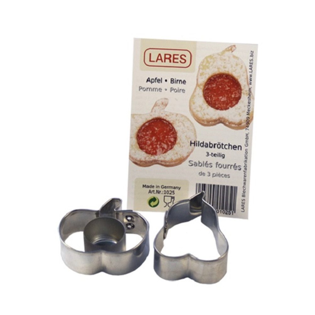 LARES Ausstechform 1025, Hilda Brötchen Ausstecher Apfel-Birne, Weißblech, 3-tlg. Ausstecherset - Made in Germany