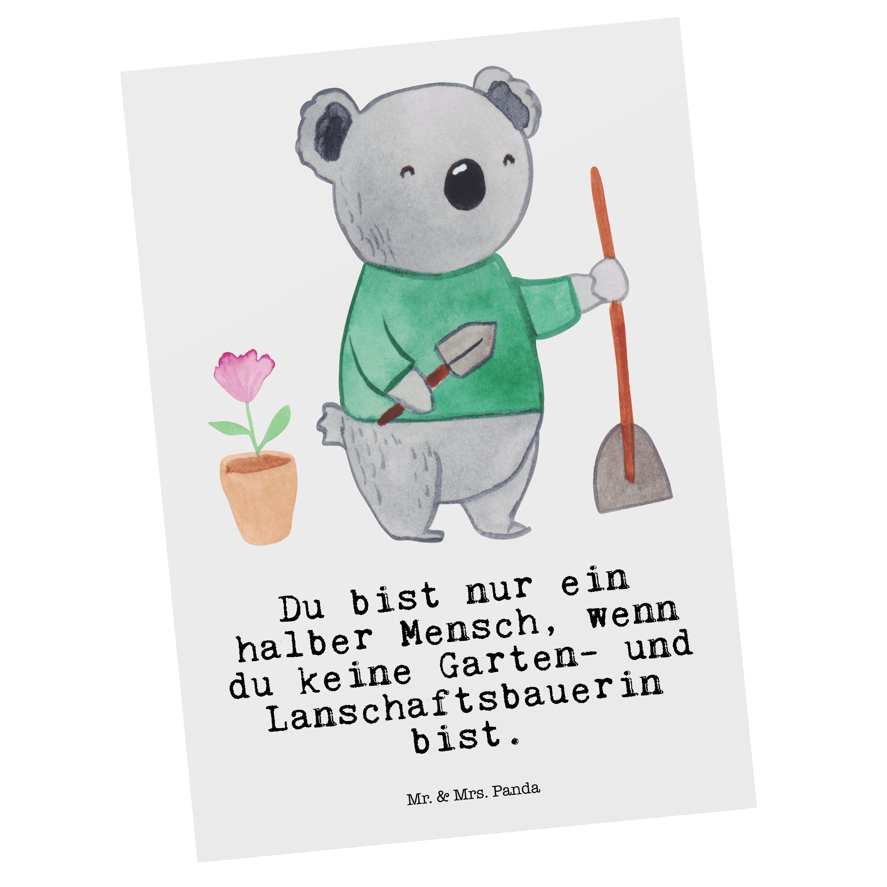 Mr. & Mrs. Panda Postkarte Garten- und Landschaftsbauerin mit Herz - Weiß - Geschenk, Gärtnerei