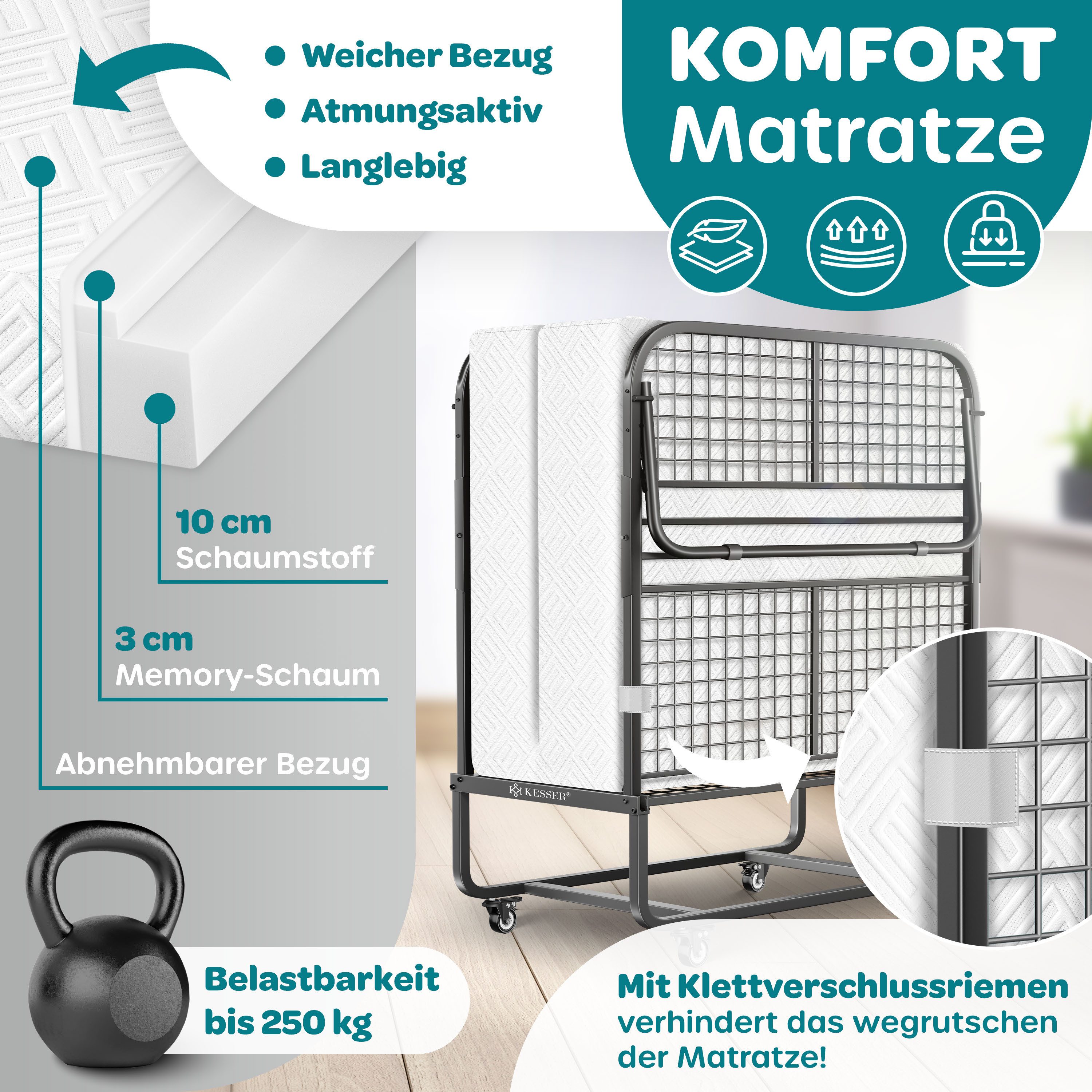 KESSER Gästebett 200x90cm Klappbett faltbares Reisebett mit Metallrahmen fü günstig online kaufen