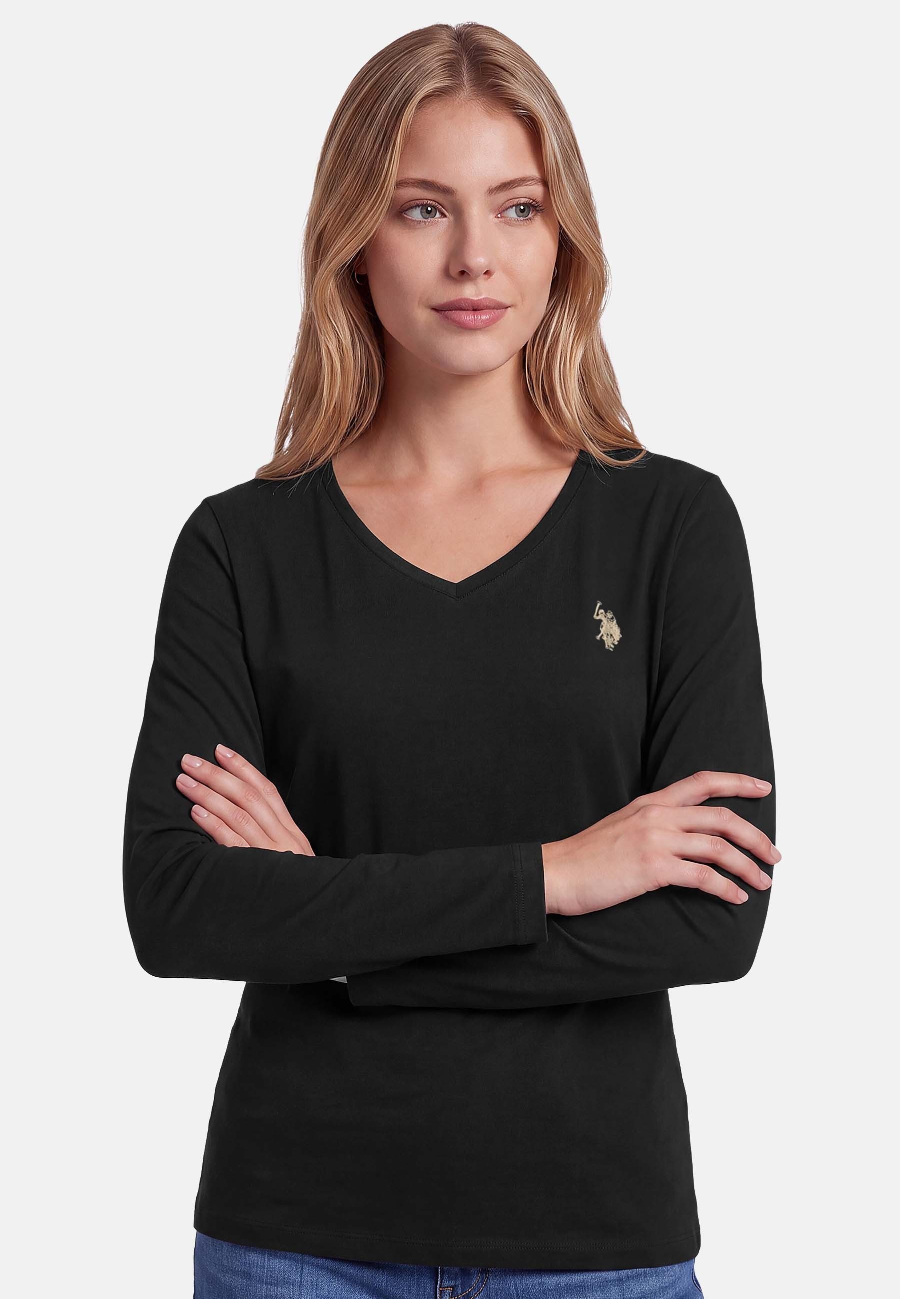 U.S. Polo Assn. Langarmshirt mit V-Ausschnitt und Stickereidetails Elastisches Longsleeve mit normaler Passform – Bild 2 von 5