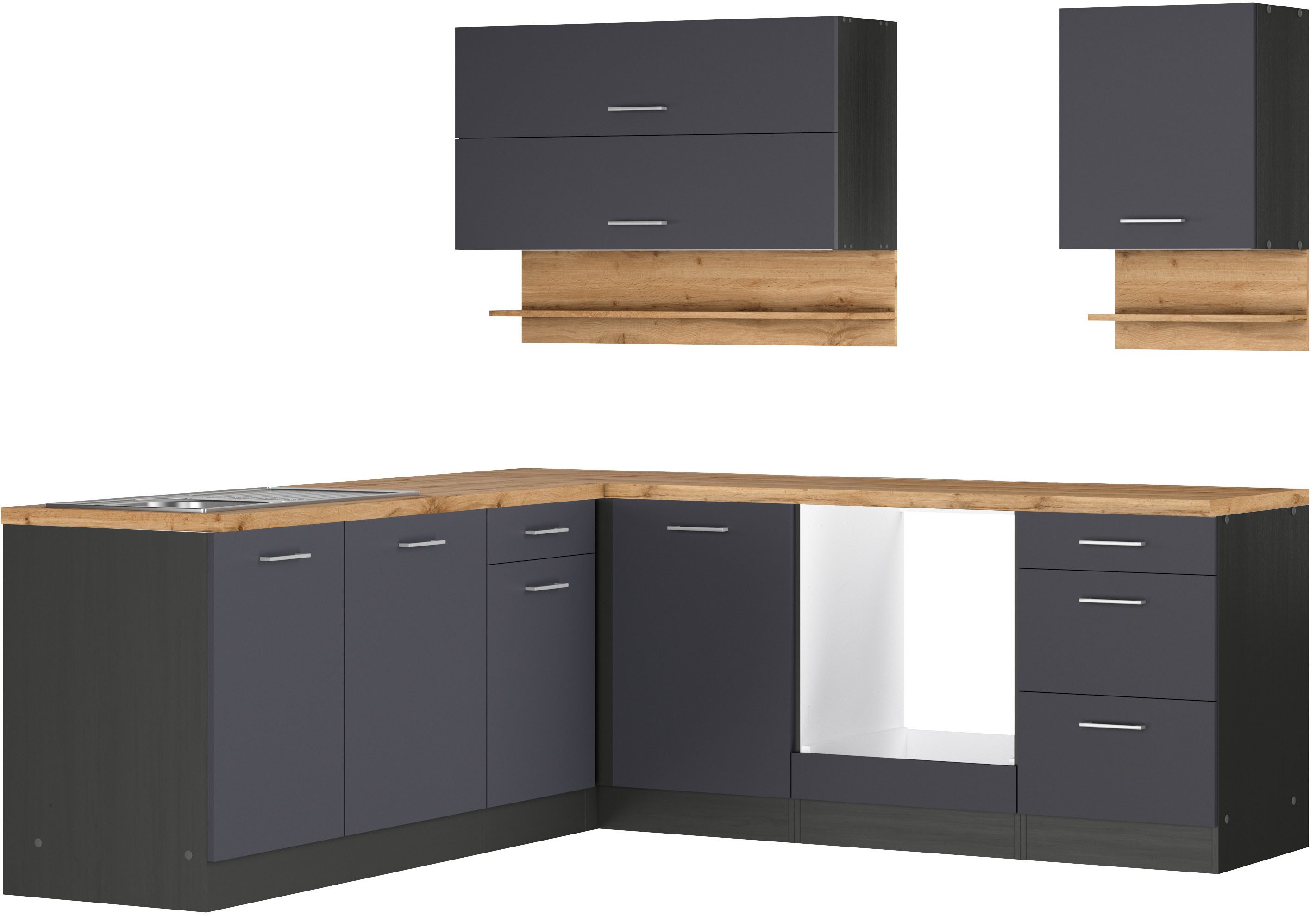 KOCHSTATION Winkelküche KS-Milan, Stellbreite 220/220 cm, viel Stauraum, wahlweise mit E-Geräten