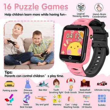 Smooce 24 Spiele Musik Smartwatch für Kinder Smartwatch (1,54 Zoll), mit SOS Zweifachkamera Taschenlampe Rekorder Video Wecker