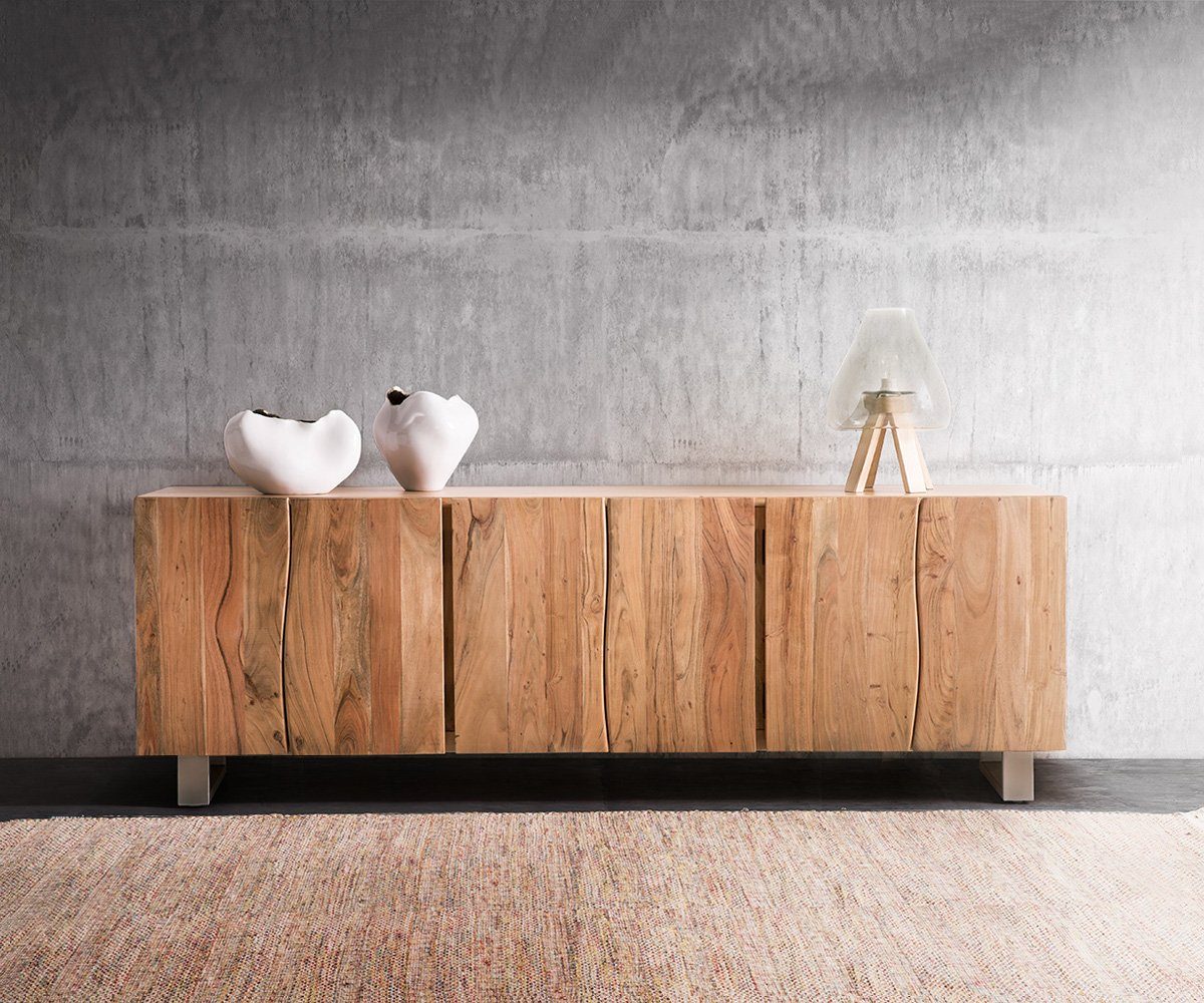 DELIFE Sideboard Live-Edge, Akazie Natur 220 cm 6 Türen Massivholz Baumkante Sideboard