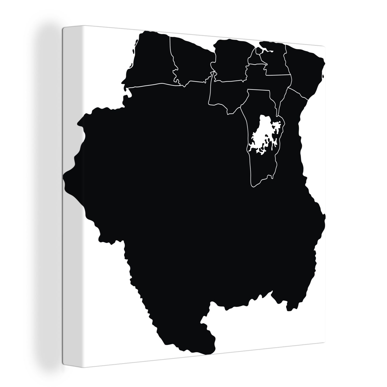 OneMillionCanvasses® Leinwandbild Die Grenzen von Suriname, dargestellt in einer schwarzen Grundkarte, (1 St), Leinwand Bilder für Wohnzimmer Schlafzimmer