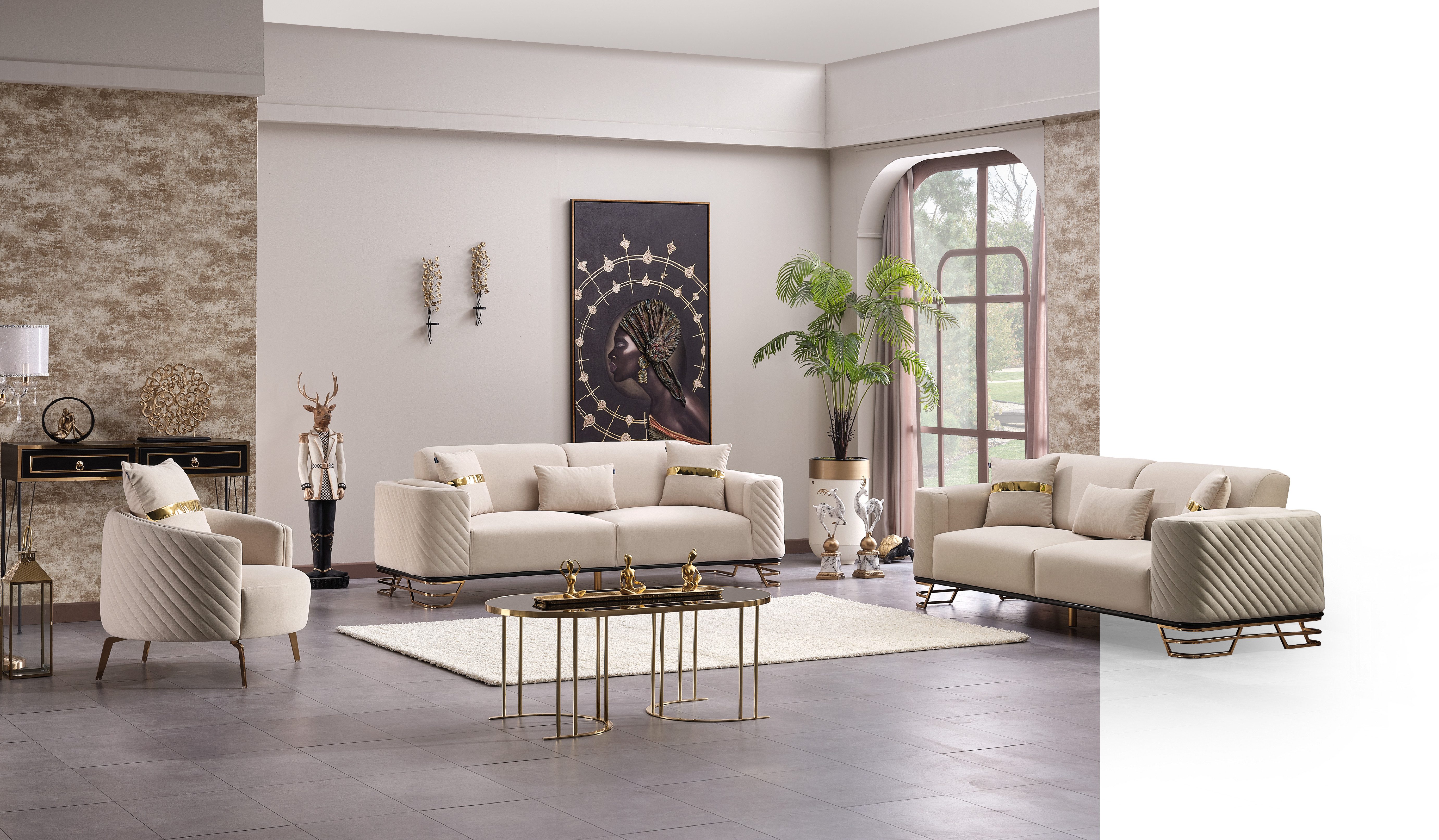 Nobelaa Polstergarnitur Sitzgruppe/Sofa Set - Wohnzimmergarnitur "Viola" 3+3+1, (Set, Das Set besteht aus 2 × 3-Sitzer Sofas und 1 × Sessel), Pflegeleicht, abriebfest, 2 × 3-Sitzer Sofa und 1 × Sessel, Elegant