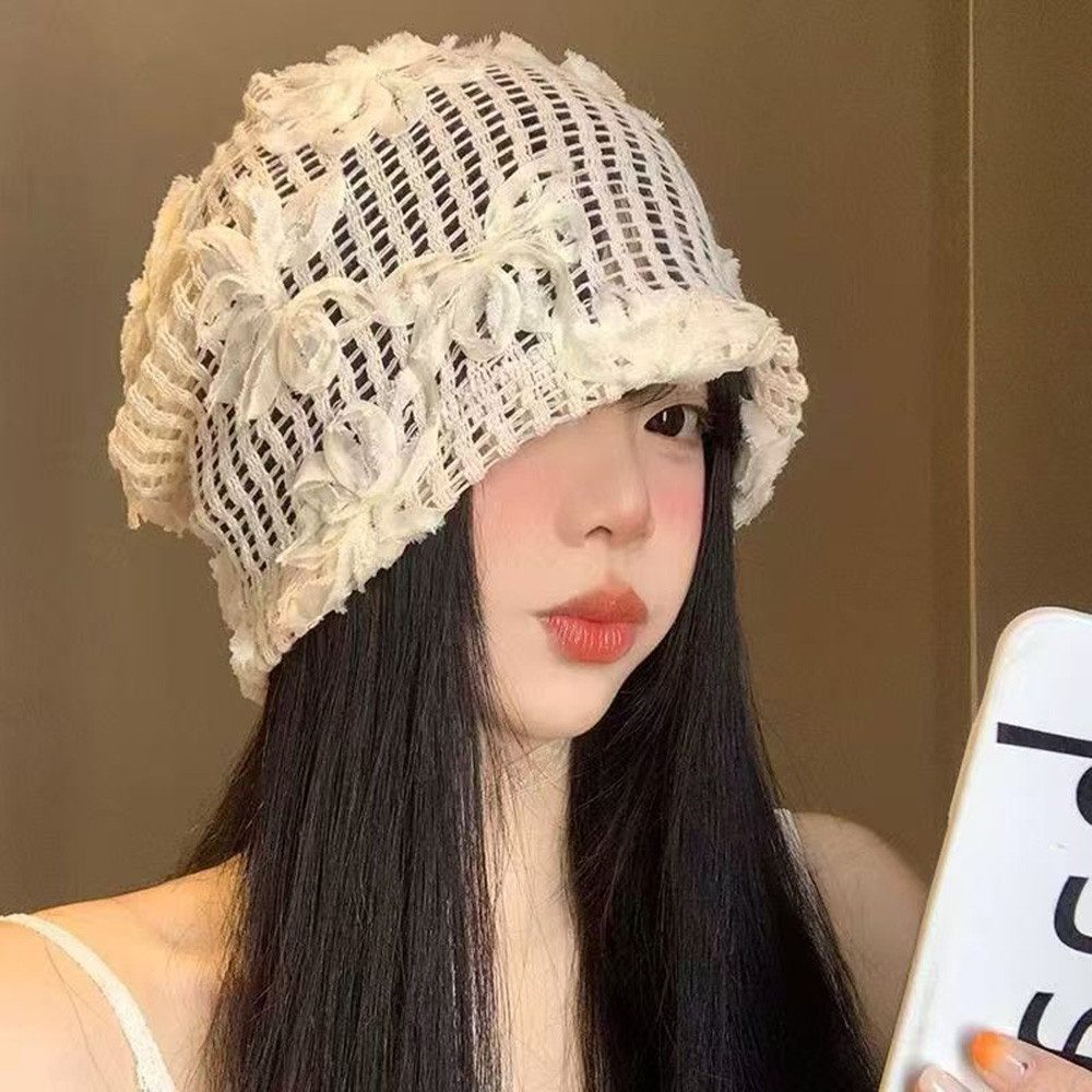 nsihing Beanie Damen Sommer-Strickmützen,Locker sitzende Strickmütze Spitzenblumen Leichte Jacquard-Strickmütze, geeignet für den urbanen Alltag.