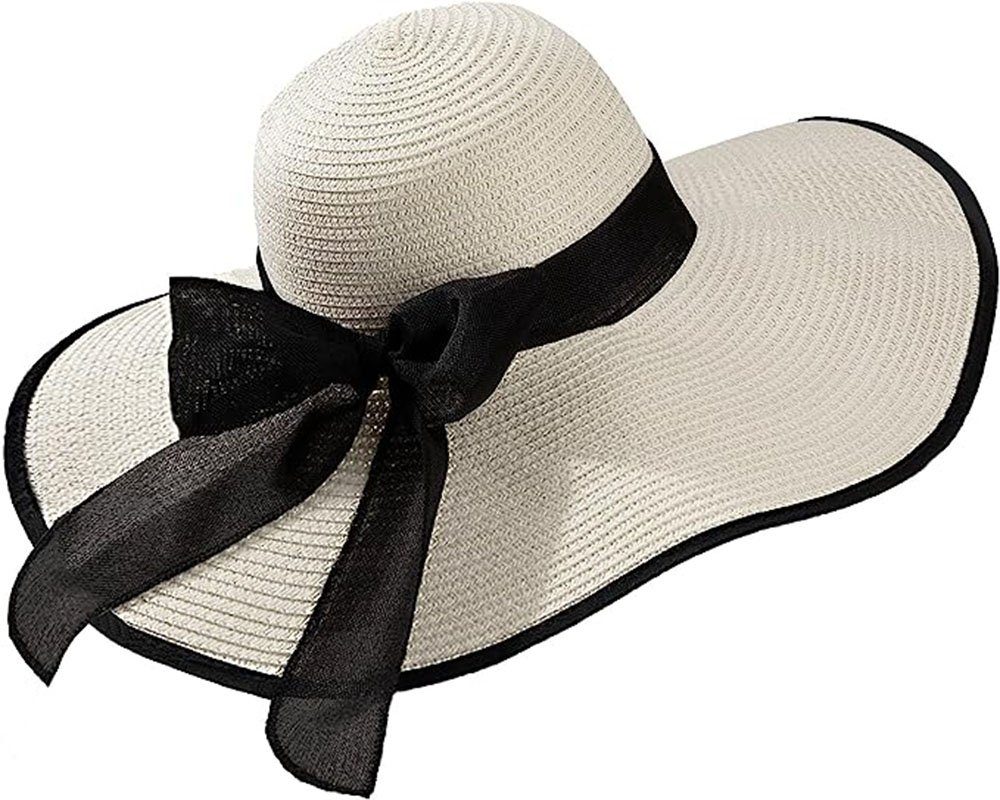Sonnenhut Strohhut trandmütze,UV Kopfumfang: Sonnenhut Strandmütze Atmungsaktiv Schutz, Faltbarer Haiaveng für 55-60cm