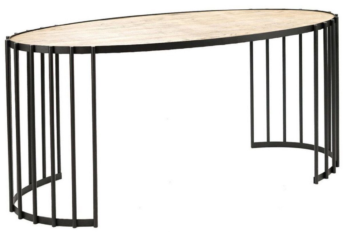 Casa Padrino Schreibtisch Luxus Schreibtisch Naturfarben / Schwarz 160 x 40 x H. 74 cm - Ovaler Bürotisch mit Massivholz Tischplatte und Metall Gestell - Luxus Büromöbel
