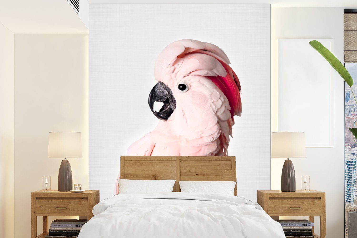 MuchoWow Fototapete Kakadu - Rosa - Tiere - Natur, Matt, bedruckt, (4 St), Montagefertig Vinyl Tapete für Wohnzimmer, Wandtapete