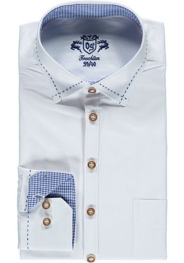OS-Trachten Trachtenhemd »Ulmoya« Langarmhemd mit blauem Kontraststoff