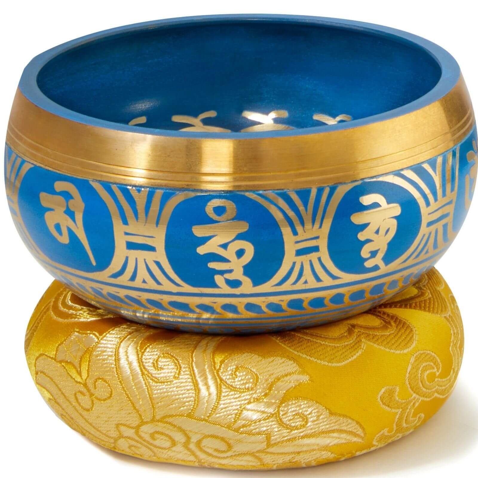 aumondo Percussion-Set Original Tibetische Klangschale blau 11 cm groß handgefertigt Klangschalen Set