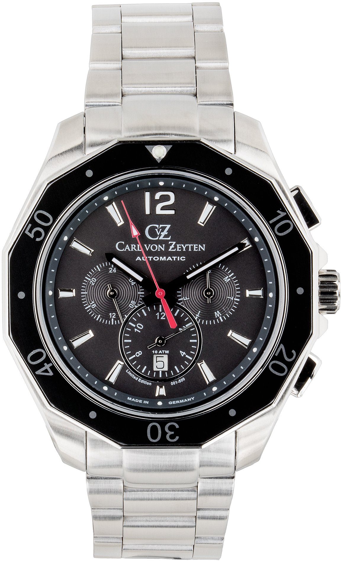 Carl von Zeyten Automatikuhr Hausach, CVZ0079GYMS, Armbanduhr, Herrenuhr, Datum, Made in Germany, Mechanische Uhr