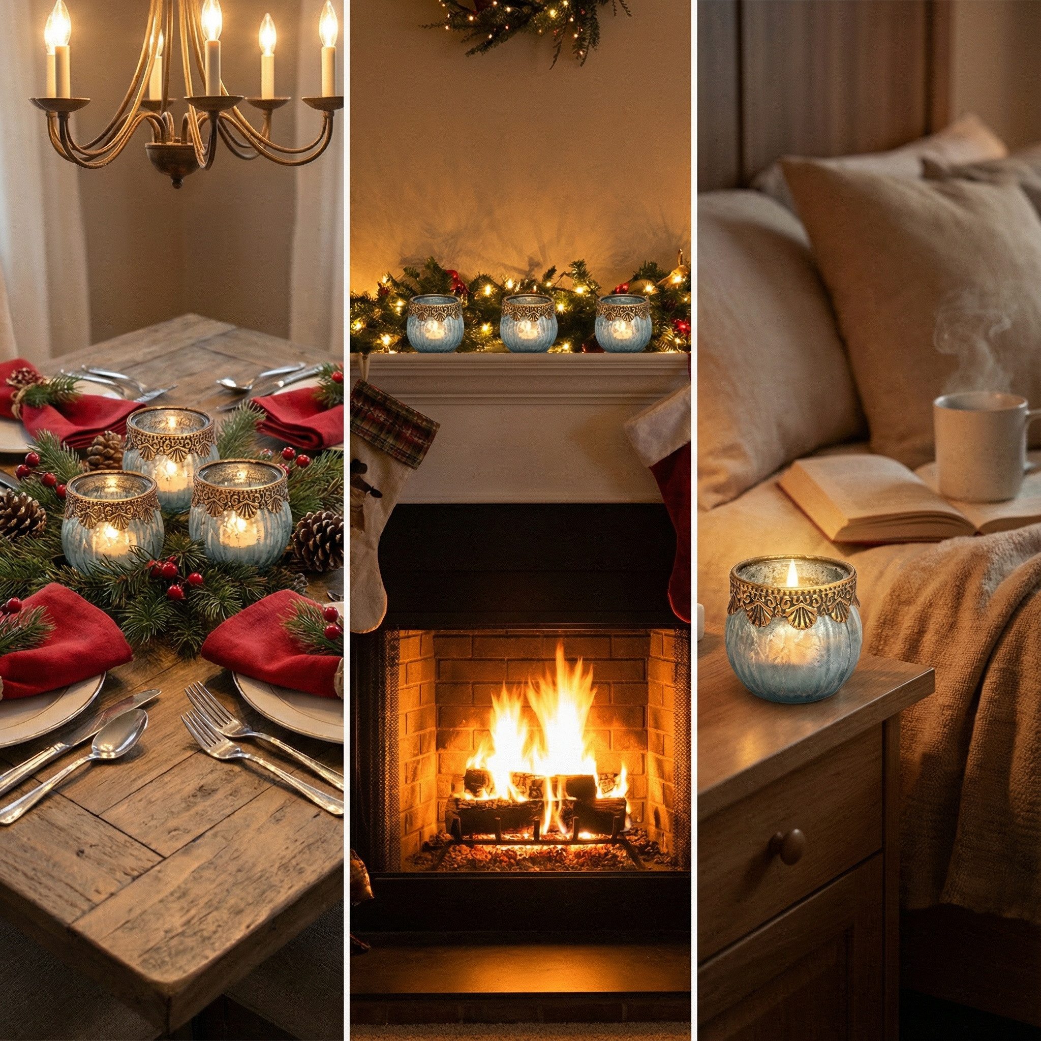 Super Solu Teelichthalter Kerzenhalter Windlicht Orientalisch Vintage /Glas für Deko & Kerzen (Set, 3 St., 3er), Blau, aus Metall und Glas, 6,6 × 6,6 × 5,5 cm