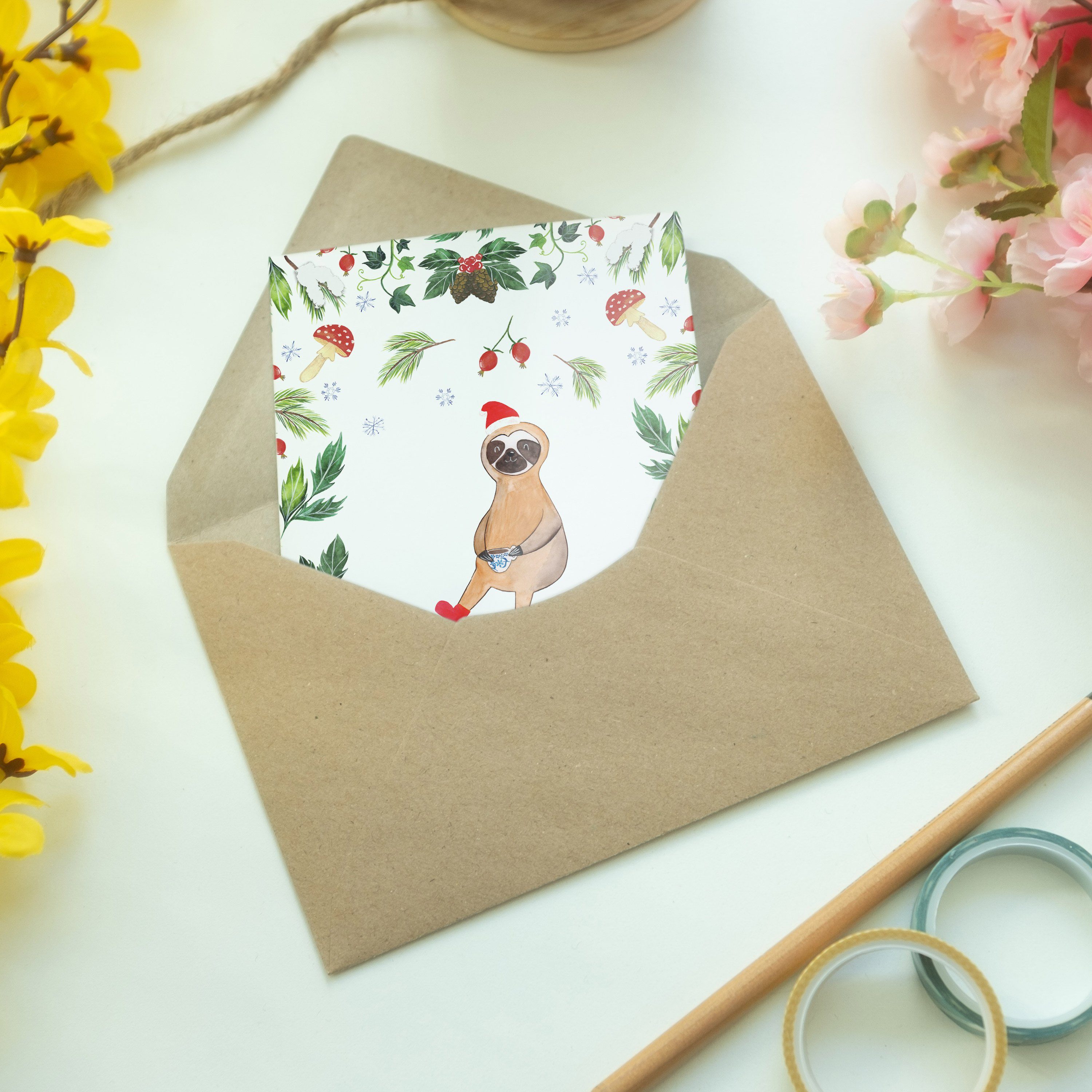 Mr. & Grußkarte Kakao Geburtstagskarte, Faultier Weiß - - Heiligabend, Geschenk, Kart Panda Mrs