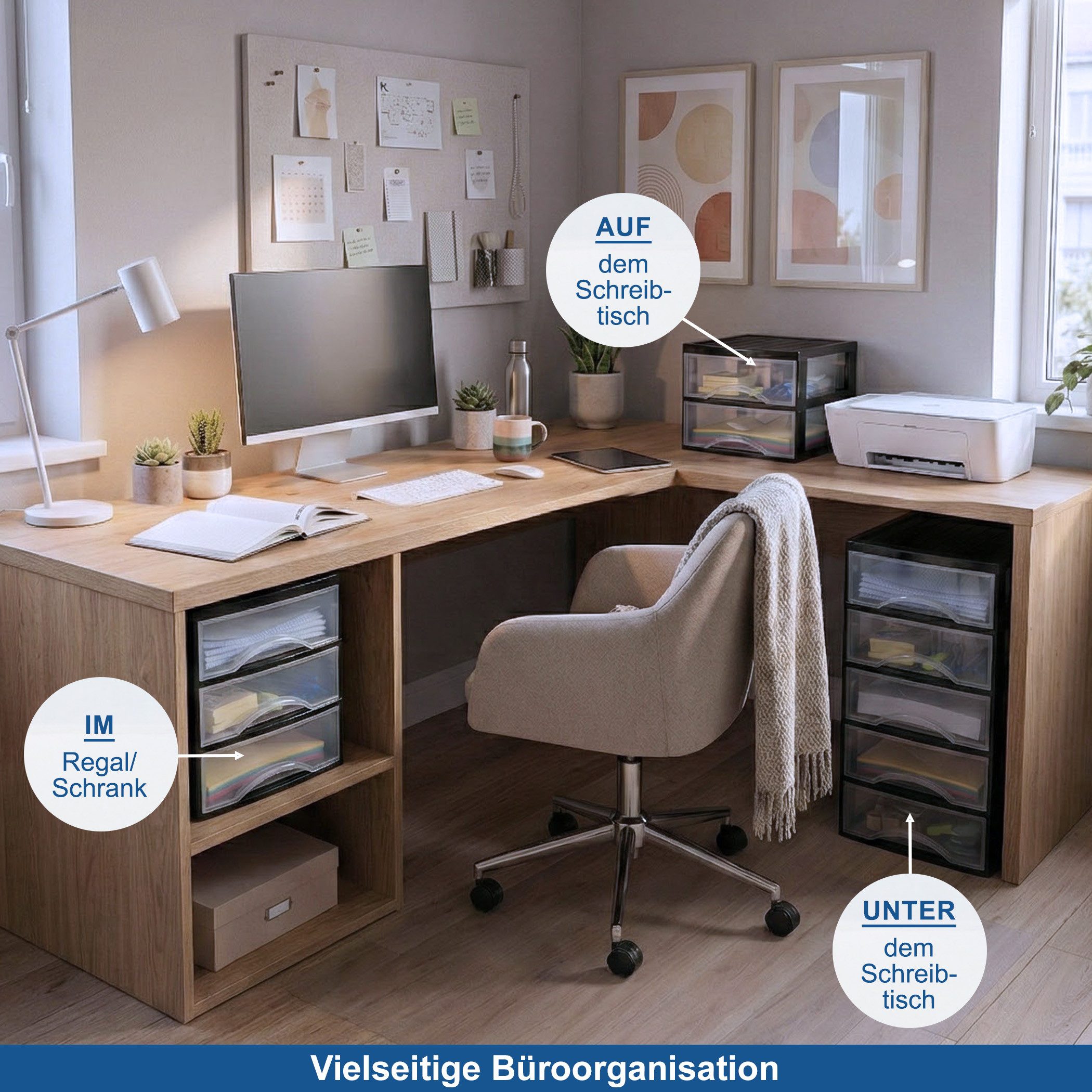 Hausfelder Schubladenbox Schubladenschrank A4 mit 2 Schubladen inkl. Aufkleber, (1-St., A4 mit 2 Schubladen), klare Sicht, einfache Organisation, bequemes Öffnen und Schließen