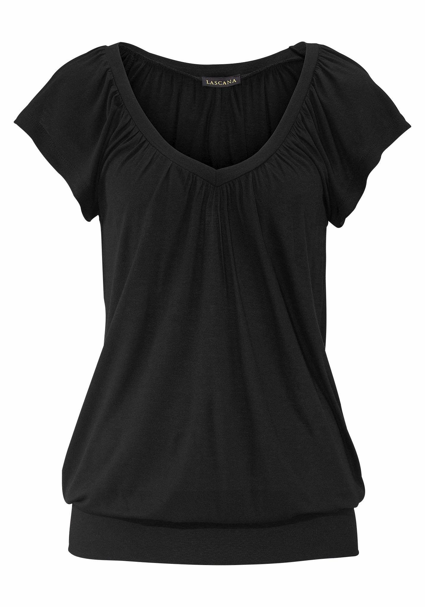 LASCANA V-Shirt mit breitem Gummizugbund, T-Shirt mit V-Ausschnitt, Basic | T-Shirts