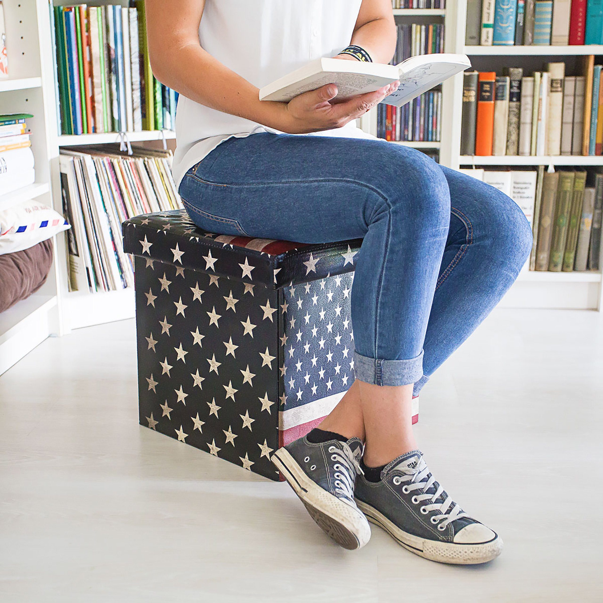 relaxdays Sitzhocker mit Stauraum Trendmotiv, USA günstig online kaufen
