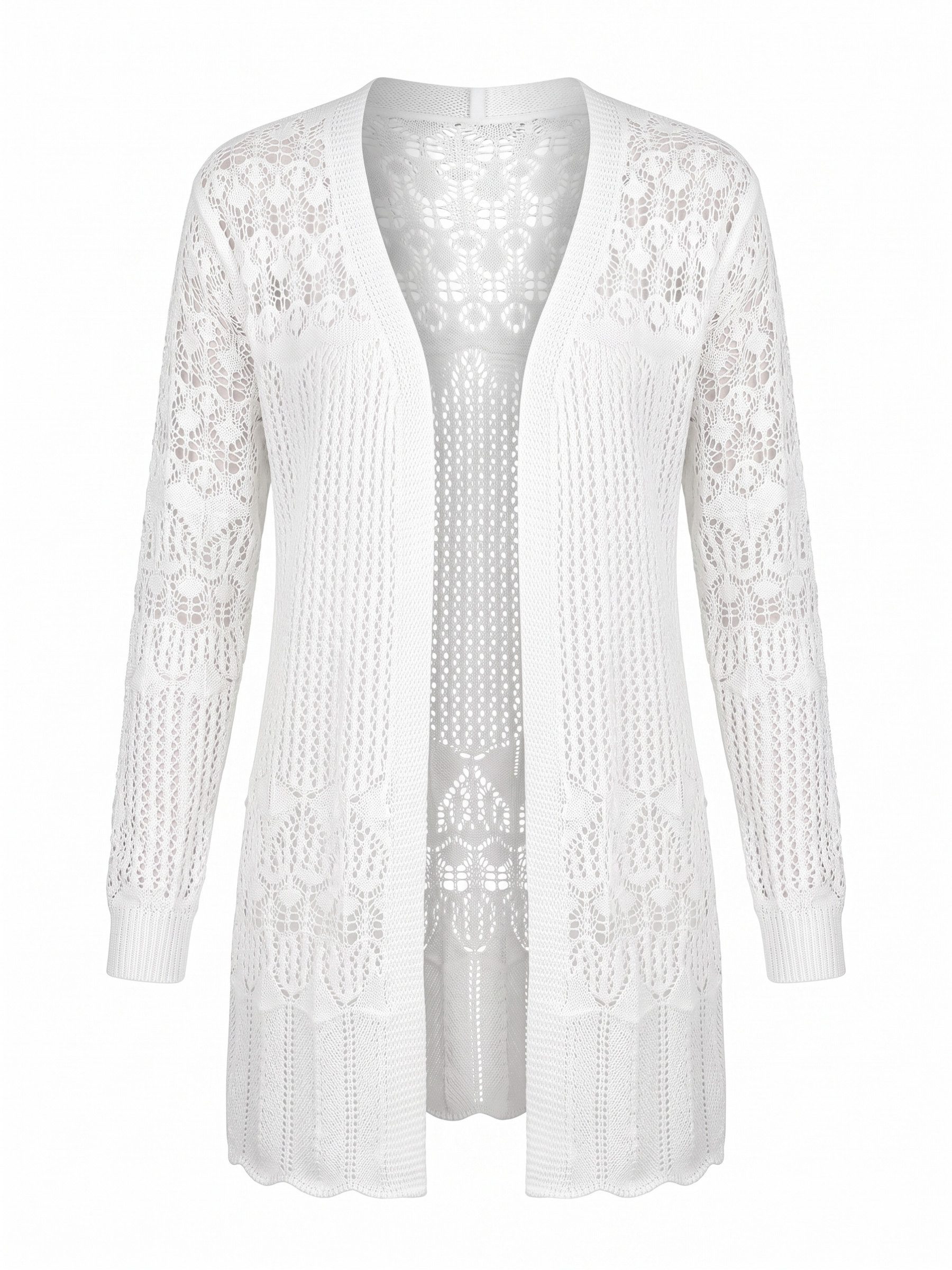 Elegant Love Strickjacke Damen Strandcardigan, Häkel-Strandjacke – Longcardigan in Ajourstrick Beach Kimono, Cover-Up – leichter Lochstrick Überwurf für den Sommer