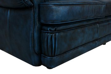 Salottini Polstergarnitur Chesterfield Sting Deluxe Sofagarnitur Leder 3/2/1 blau, (3-tlg), Topoptik